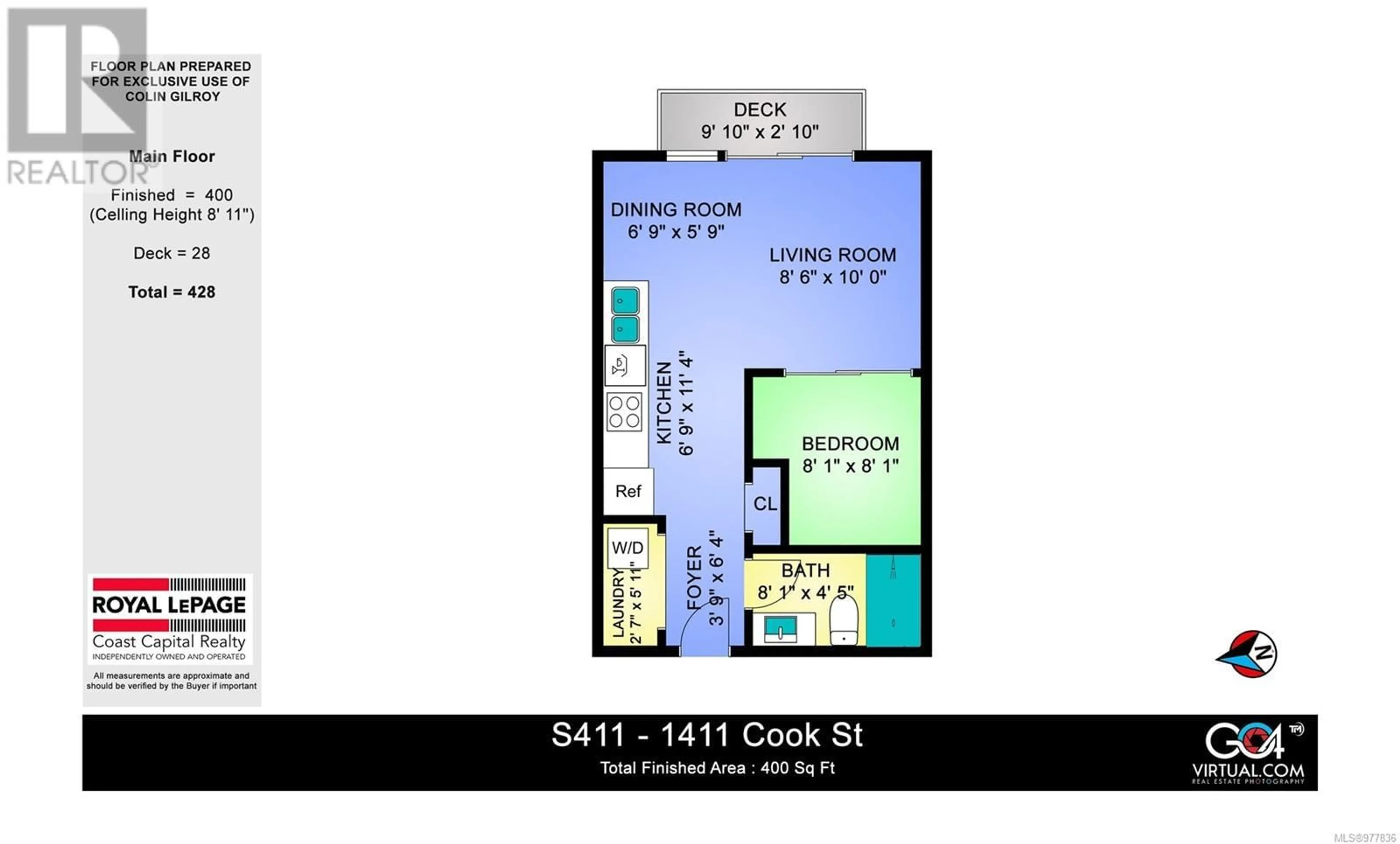 Floor plan for 411 1411 Cook St, Victoria British Columbia V8V3P6