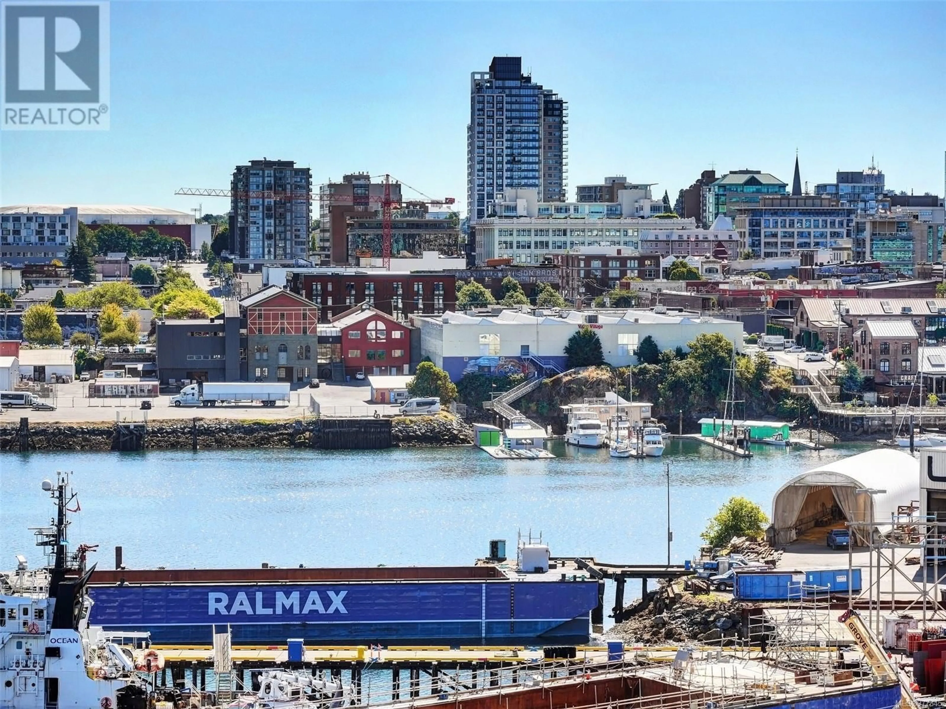 A pic from exterior of the house or condo, the view of city buildings for 808 379 Tyee Rd, Victoria British Columbia V9A0B4