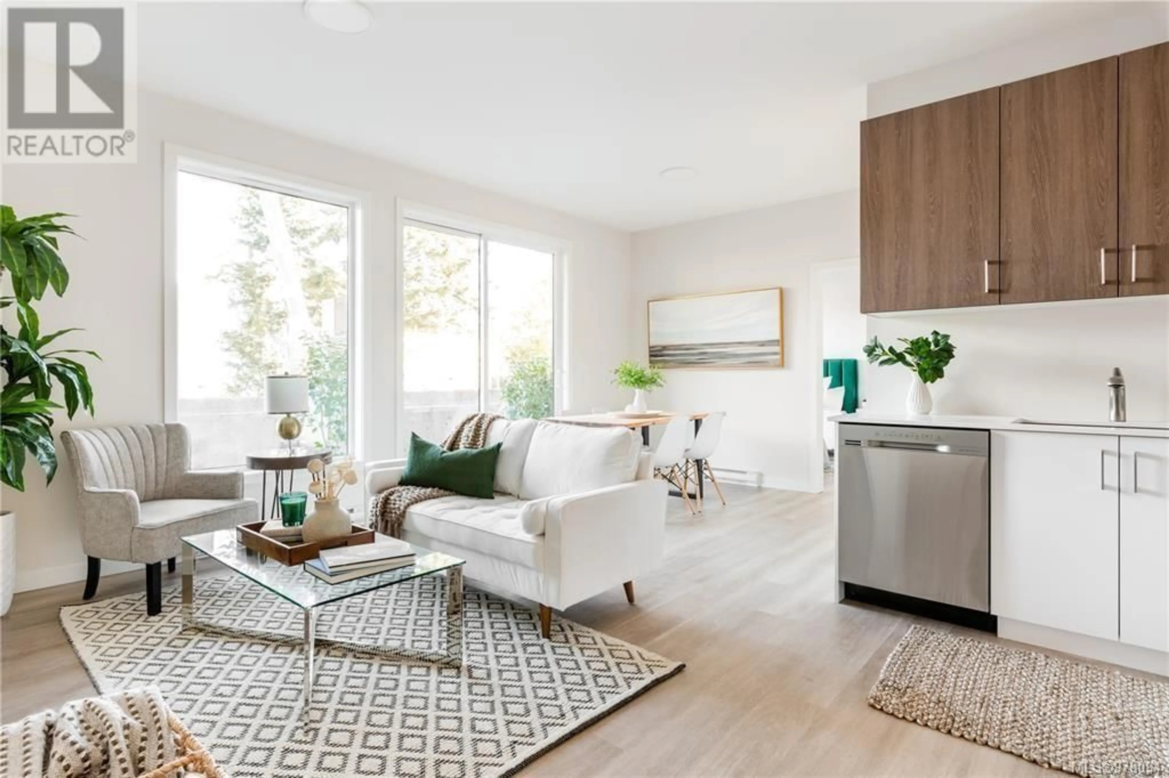 Living room, wood floors for 305 810 Orono Ave, Langford British Columbia V9B2T9