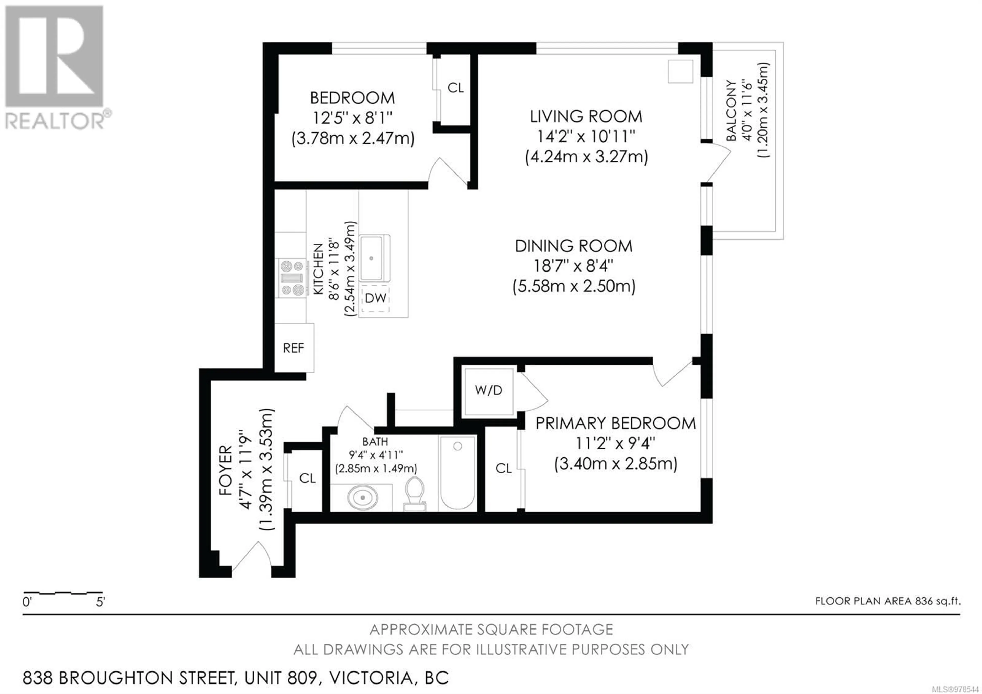 Floor plan for 809 838 Broughton St, Victoria British Columbia V8W1E4