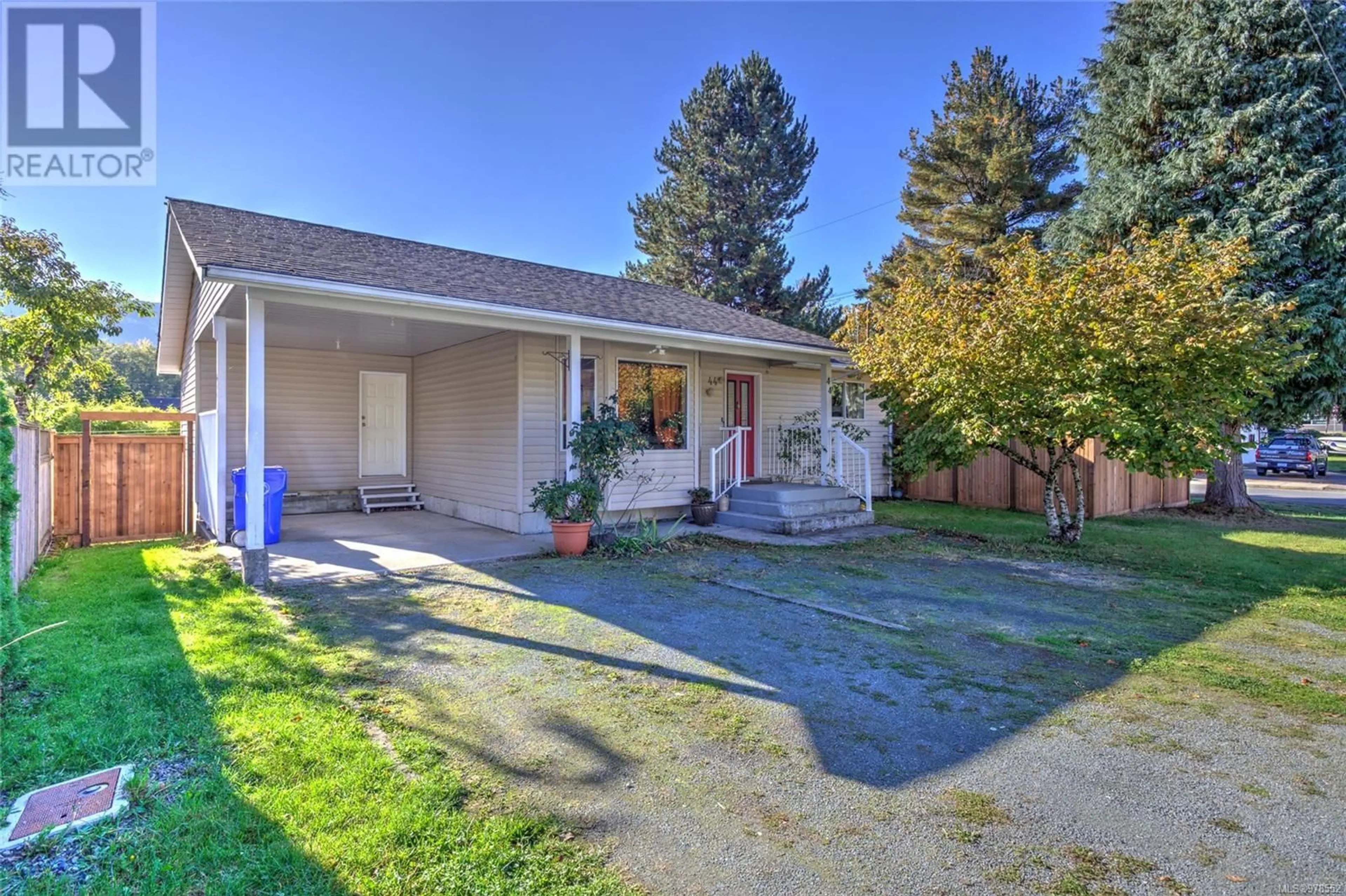 A pic from exterior of the house or condo, the fenced backyard for 44 Renfrew Ave, Lake Cowichan British Columbia V0R2G0