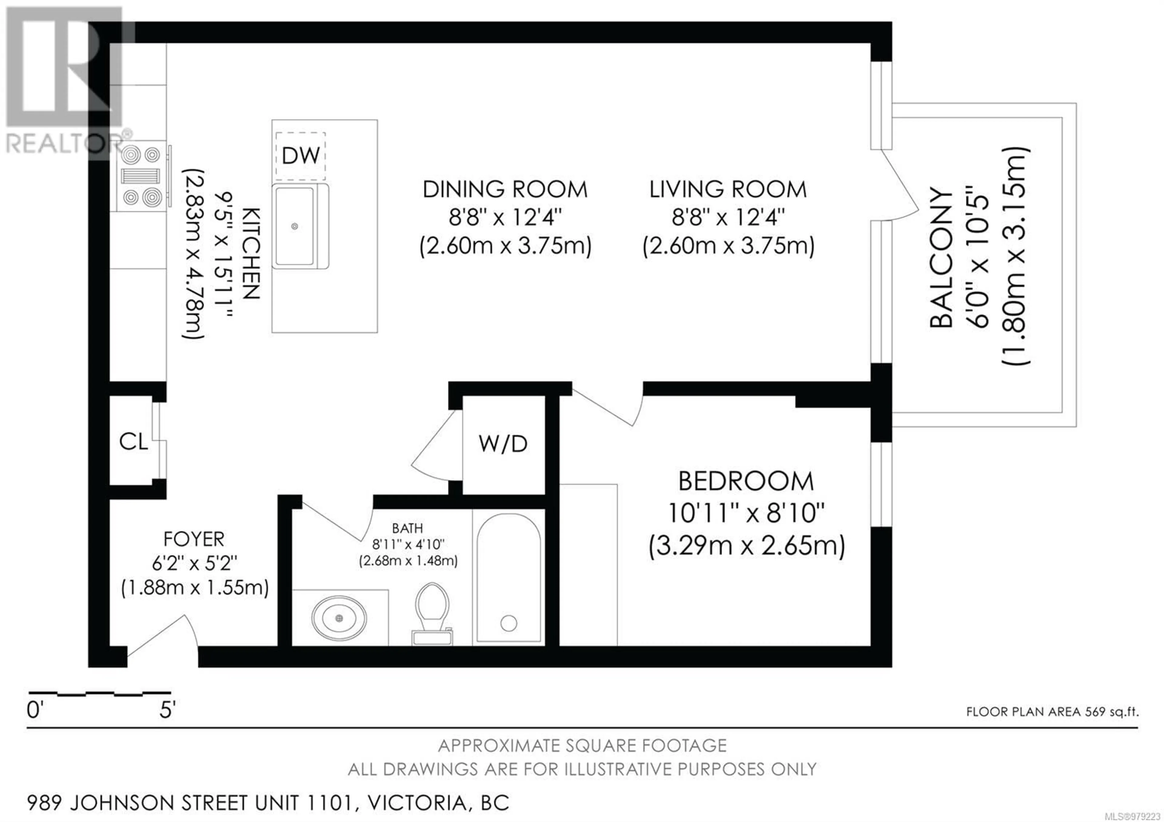 Floor plan for 1101 989 Johnson St, Victoria British Columbia V8V0E3