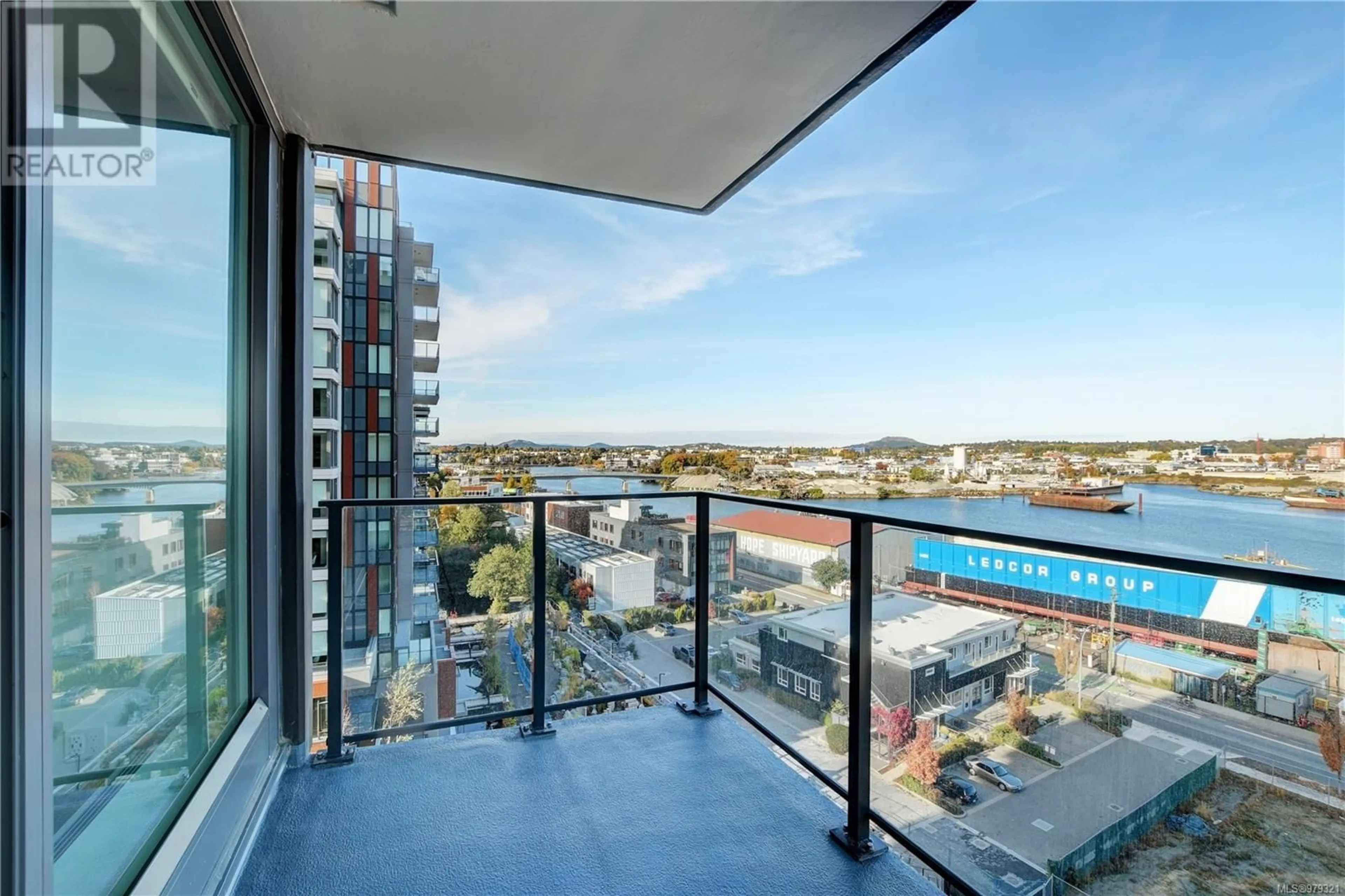 Balcony in the apartment, the view of city buildings for 708 363 Tyee Rd, Victoria British Columbia V9A0B5