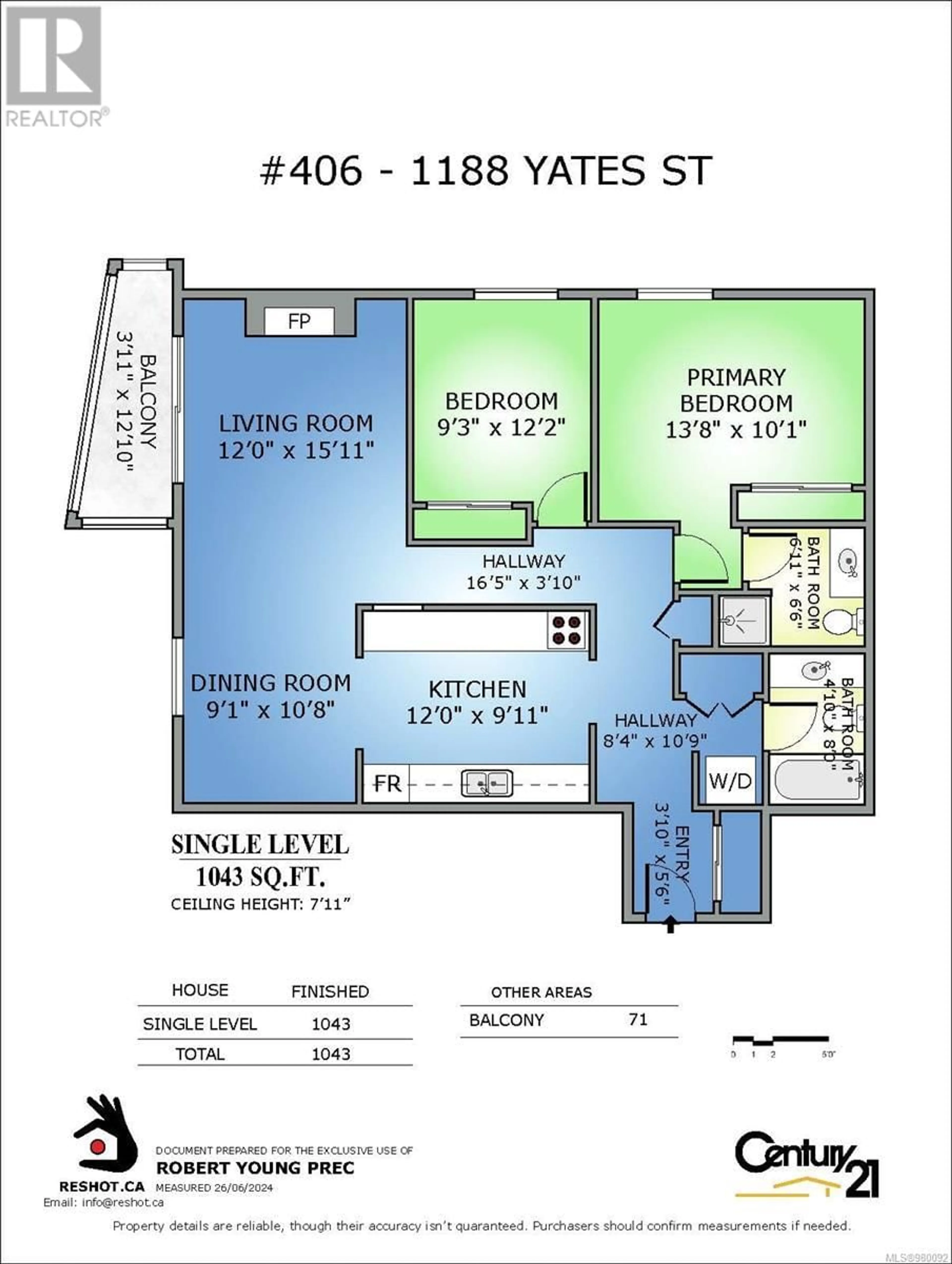 Floor plan for 406 1188 Yates St, Victoria British Columbia V8V3M8