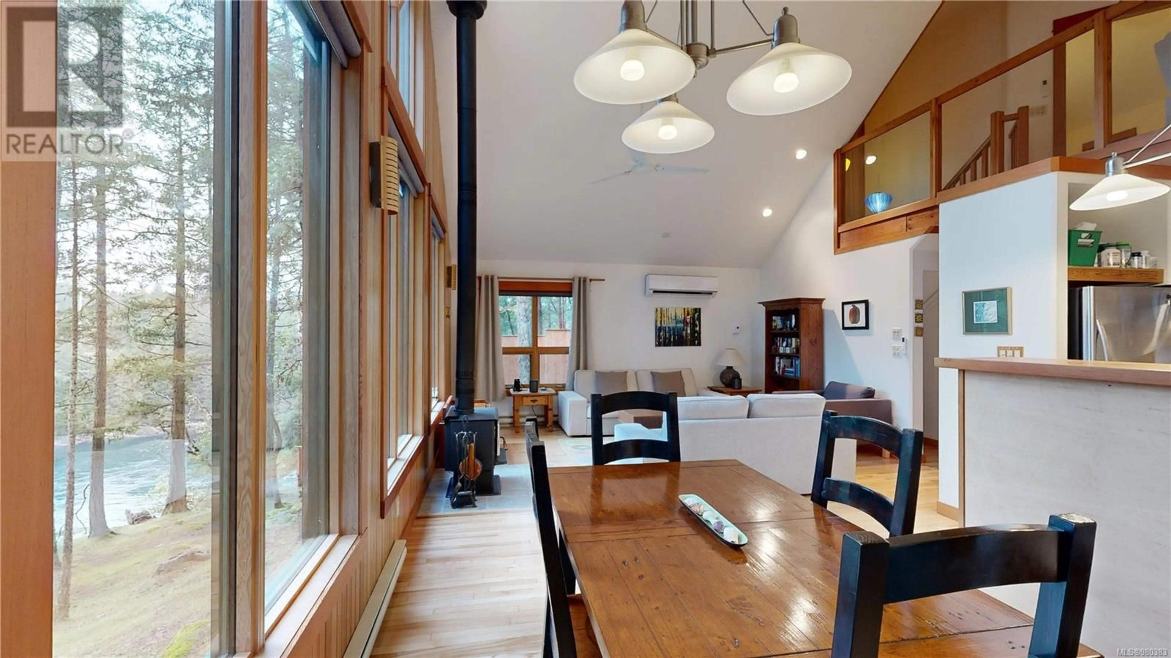 Dining room, wood floors, cottage for 211 Halibut Hill, Mudge Island British Columbia V0R1X6