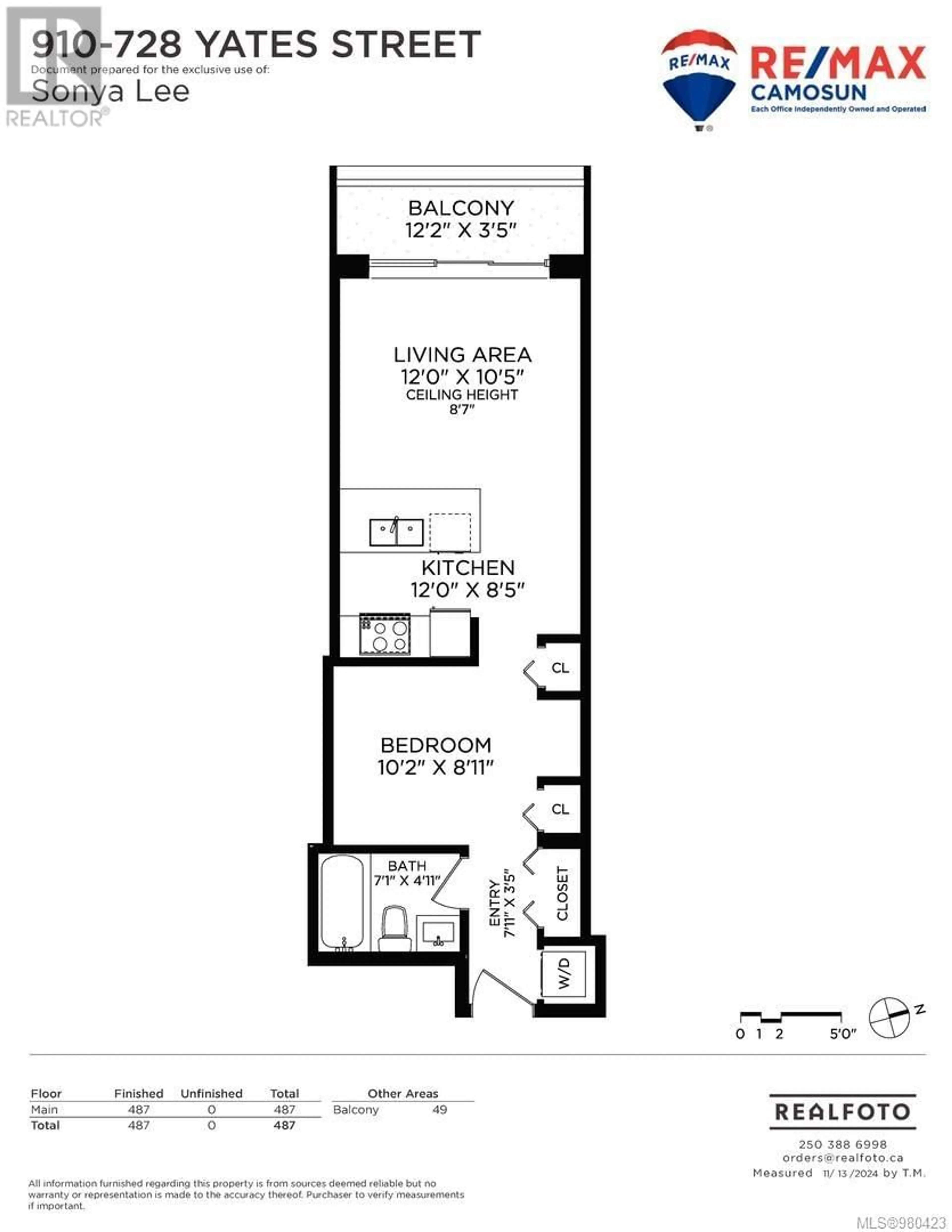 Floor plan for 910 728 Yates St, Victoria British Columbia V8W0C8