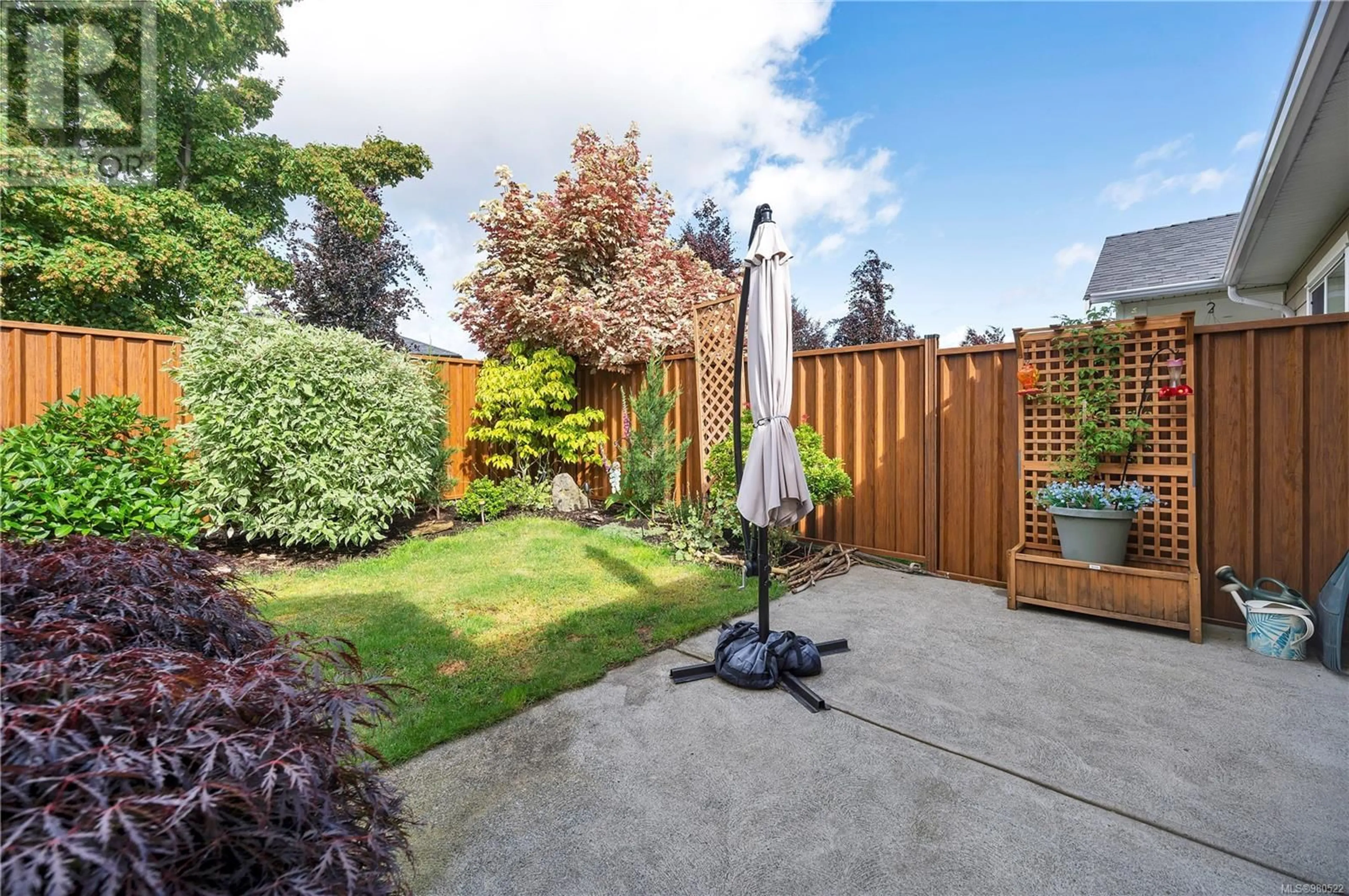 Patio, the fenced backyard for 16 3647 Vermont Pl, Campbell River British Columbia V9H0B9