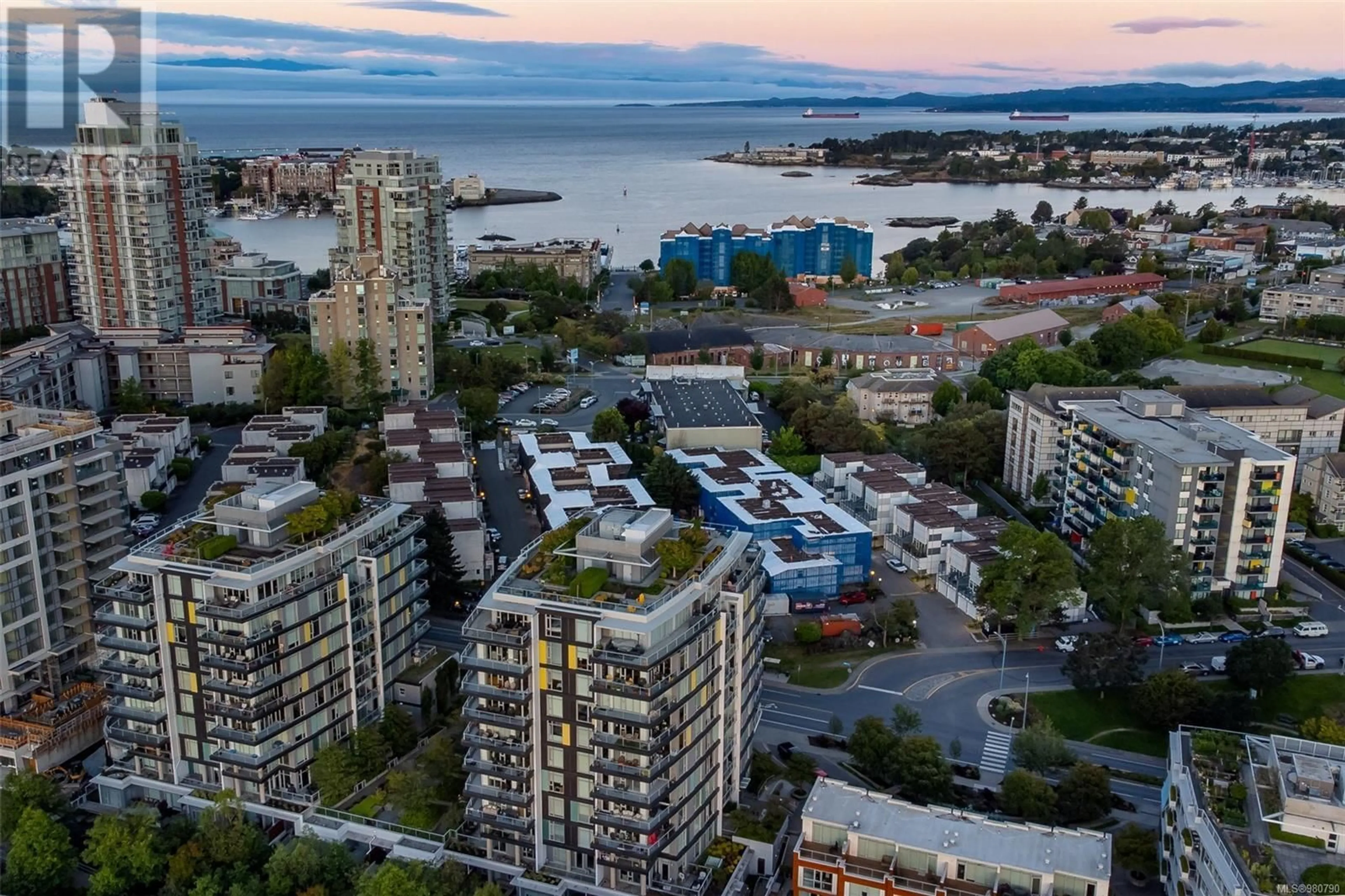 A pic from exterior of the house or condo, the view of city buildings for 501 373 Tyee Rd, Victoria British Columbia V9A0B3