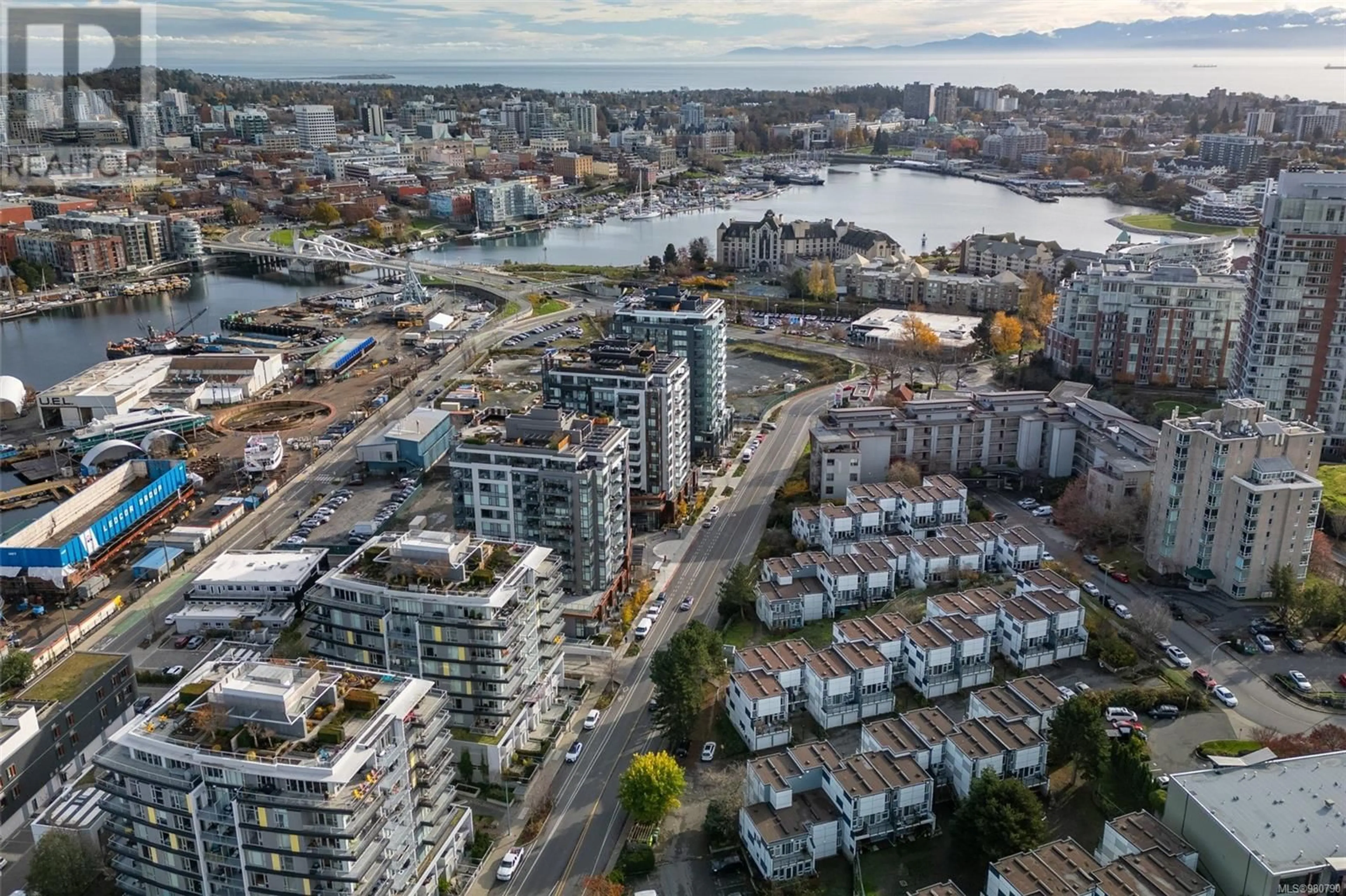 A pic from exterior of the house or condo, the view of city buildings for 501 373 Tyee Rd, Victoria British Columbia V9A0B3