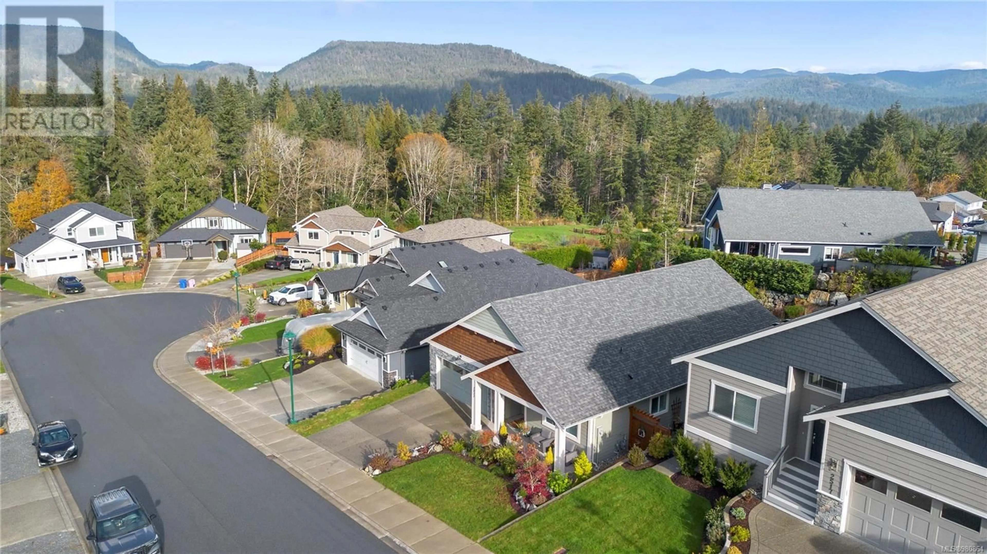 A pic from outside/outdoor area/front of a property/back of a property/a pic from drone, mountain view for 2521 West Trail Crt, Sooke British Columbia V9Z0L2