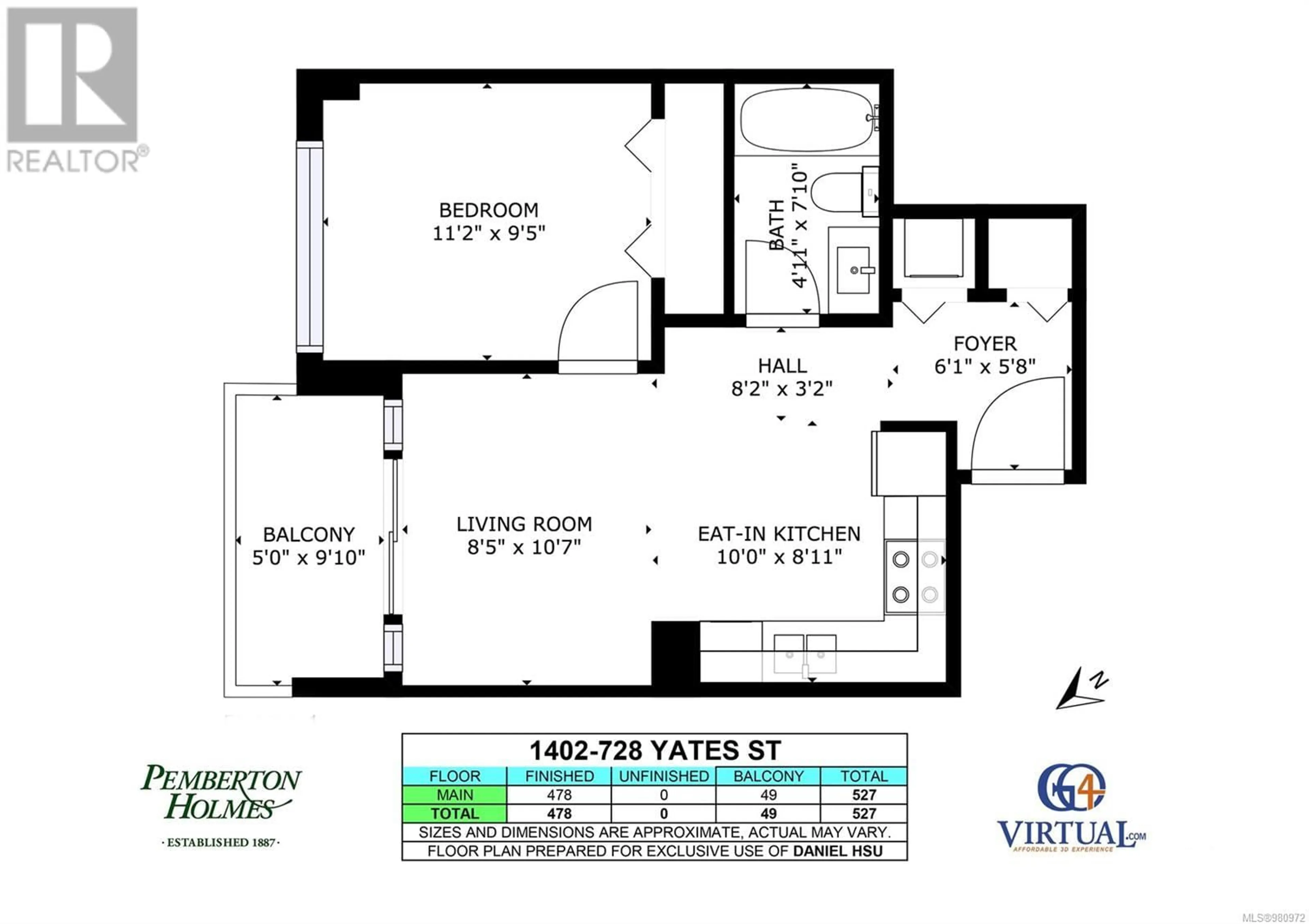 Floor plan for 1402 728 Yates St, Victoria British Columbia V8W1L4