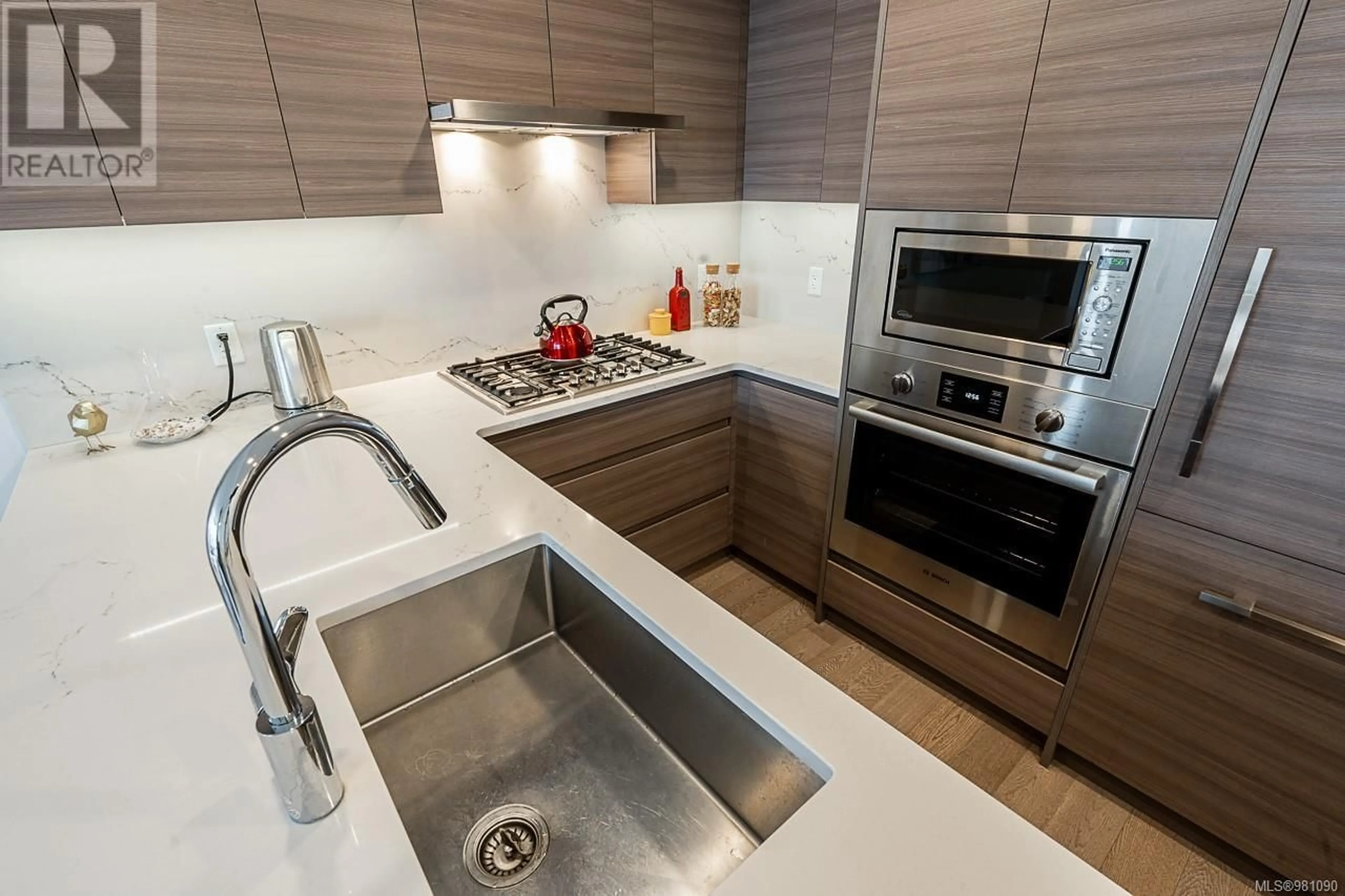 Contemporary kitchen, ceramic/tile floor for 2303 - 777 HERALD STREET, Victoria British Columbia V8T0C7