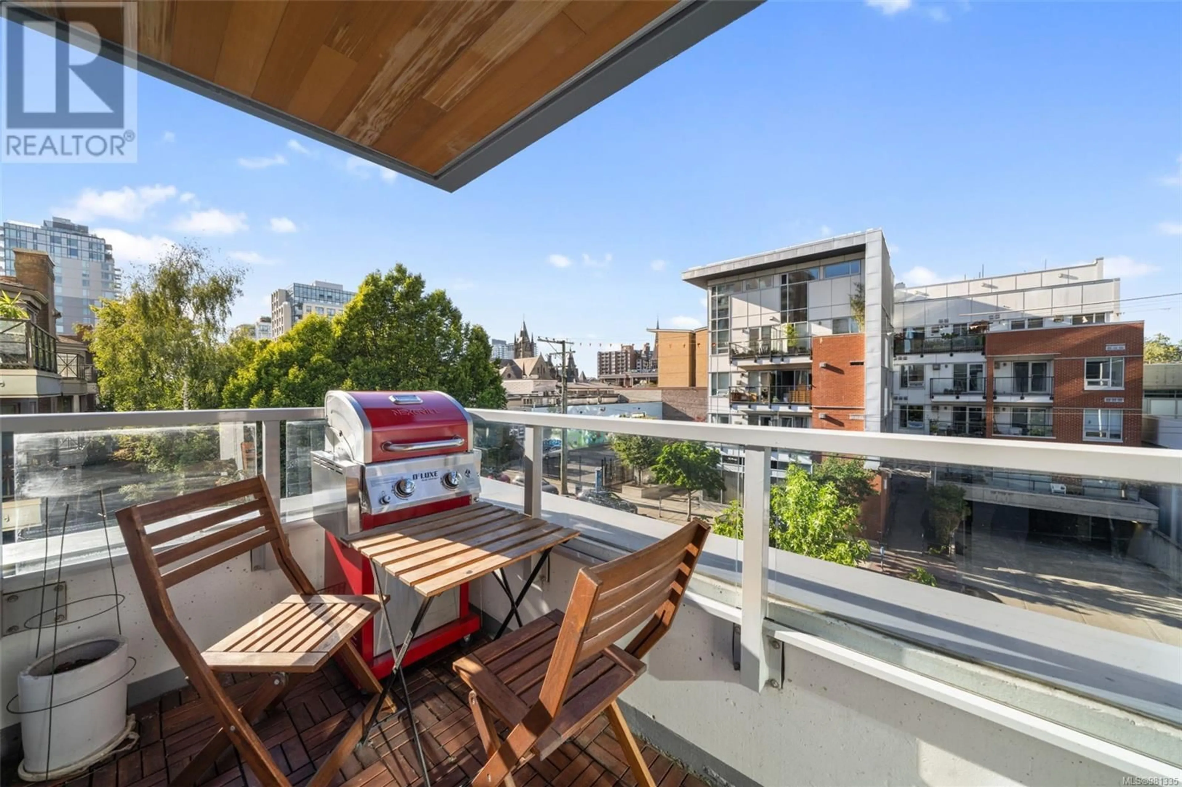 Balcony in the apartment, the fenced backyard for 304 989 Johnson St, Victoria British Columbia V8V0E3