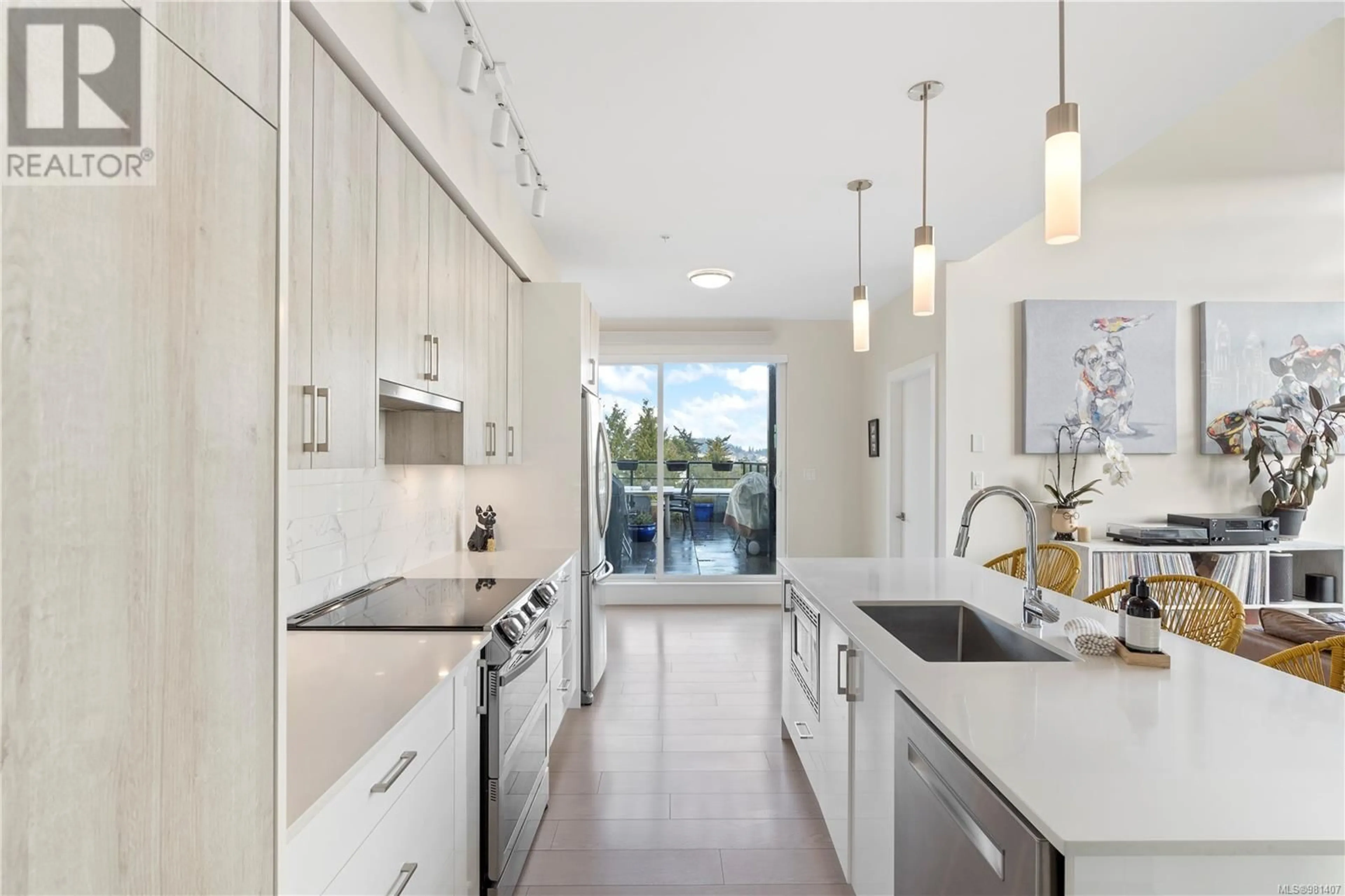 Contemporary kitchen, wood floors for 507 1450 Glentana Rd, View Royal British Columbia V9A2P8