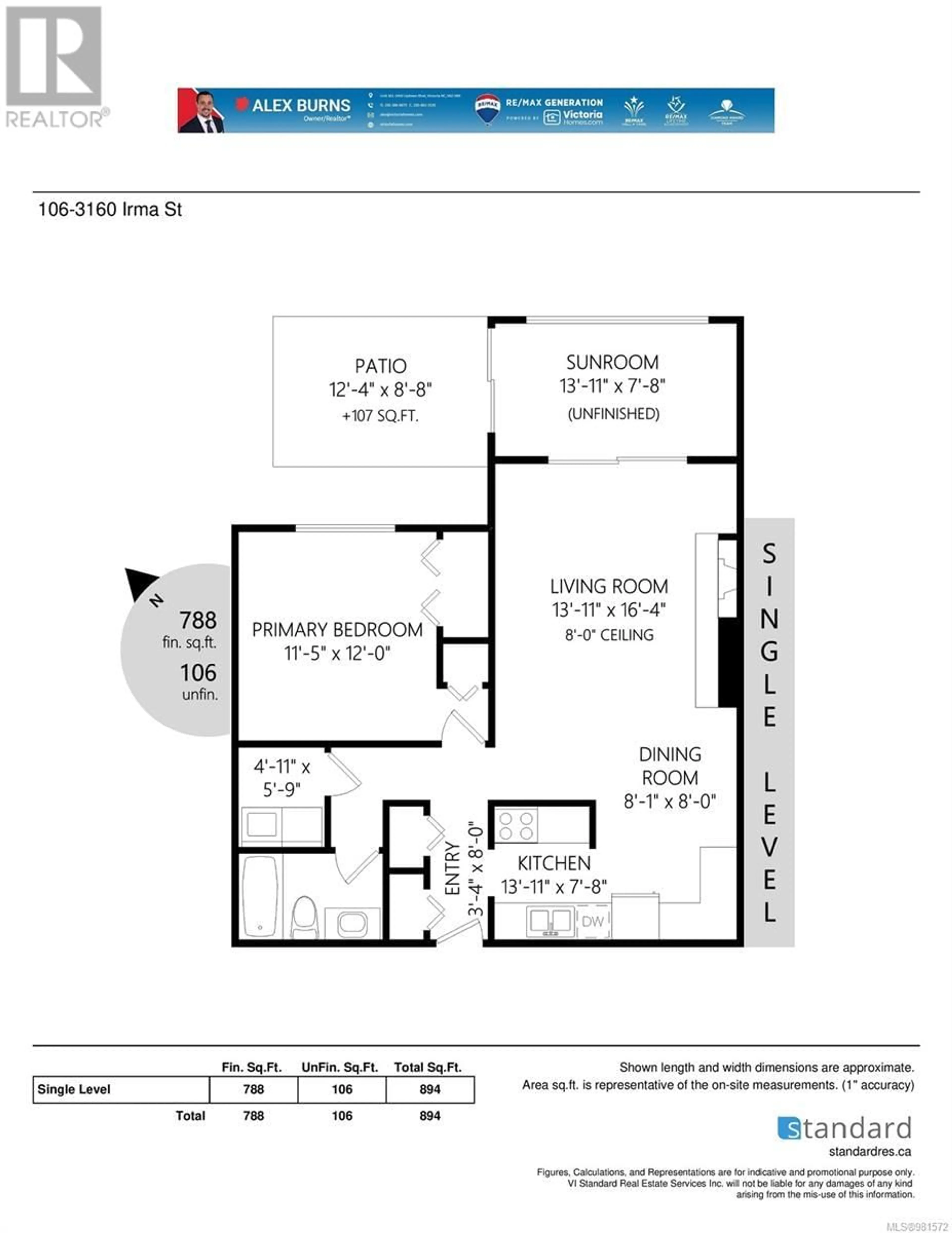 Floor plan for 106 3160 Irma St, Victoria British Columbia V9A1S8