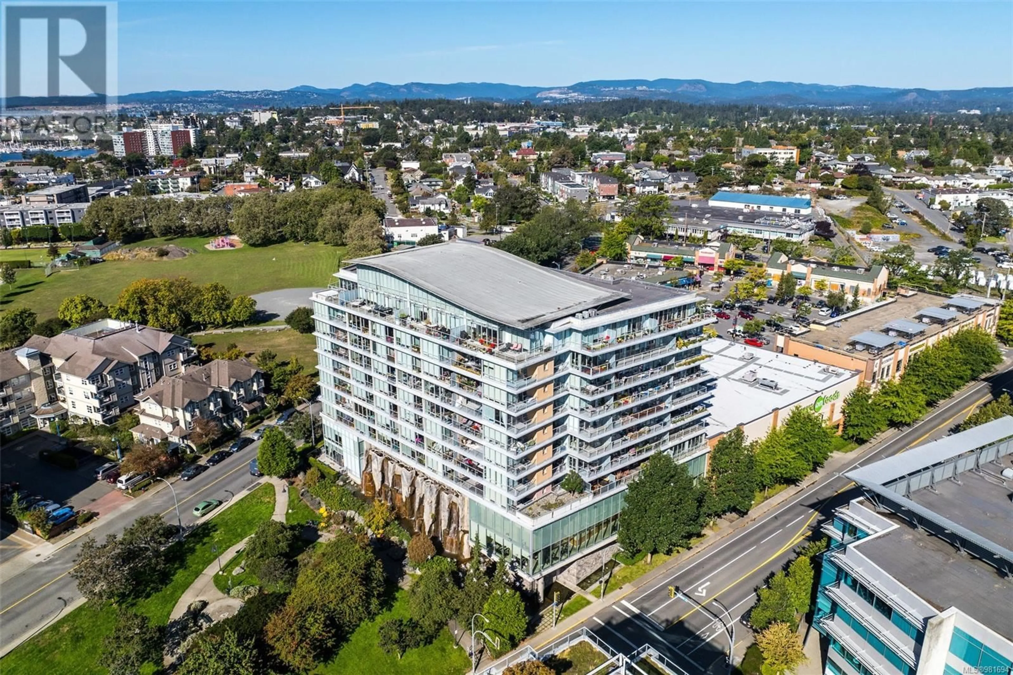 A pic from outside/outdoor area/front of a property/back of a property/a pic from drone, city buildings view from balcony for 611 160 Wilson St, Victoria British Columbia V9A7P9