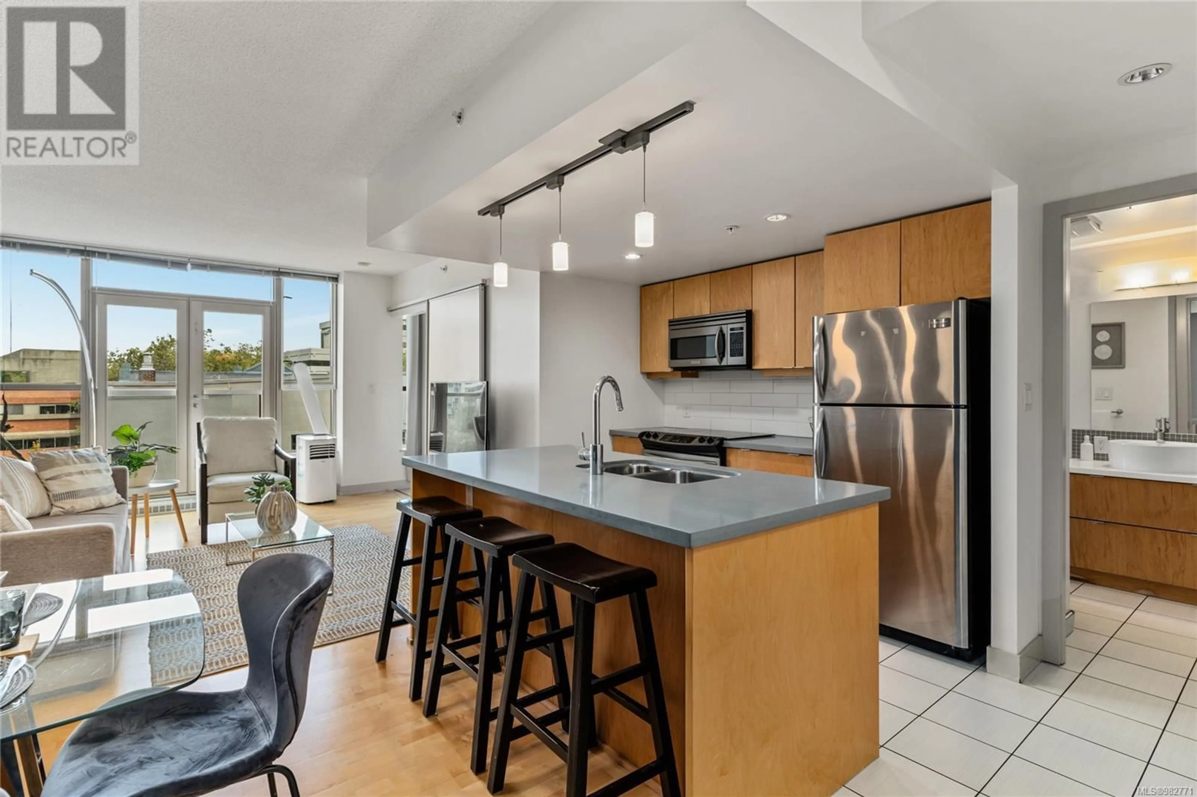 Open concept kitchen for 505 760 Johnson St, Victoria British Columbia V8W0A4