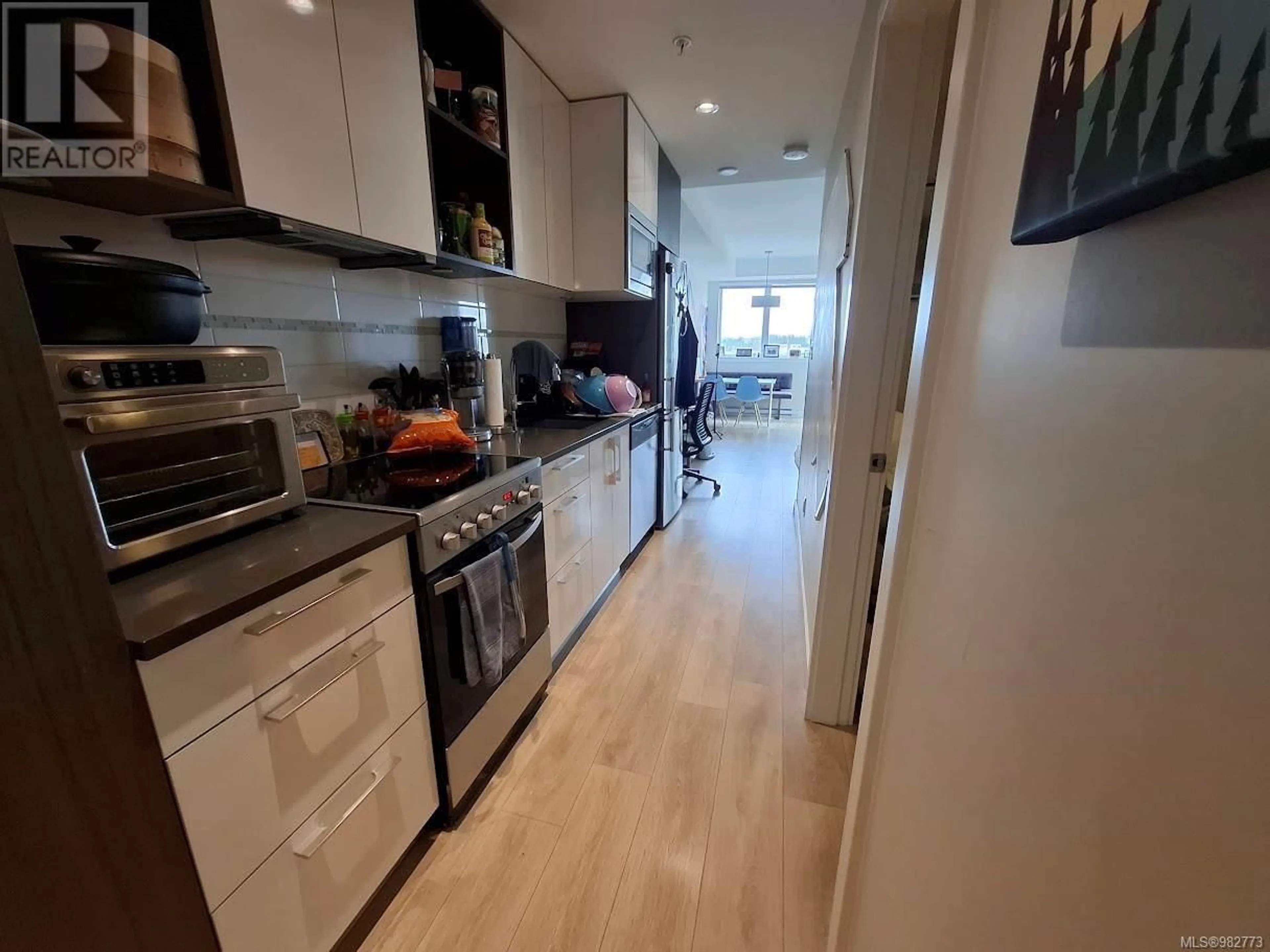 Open concept kitchen for 201 613 Herald St, Victoria British Columbia V8W1S8