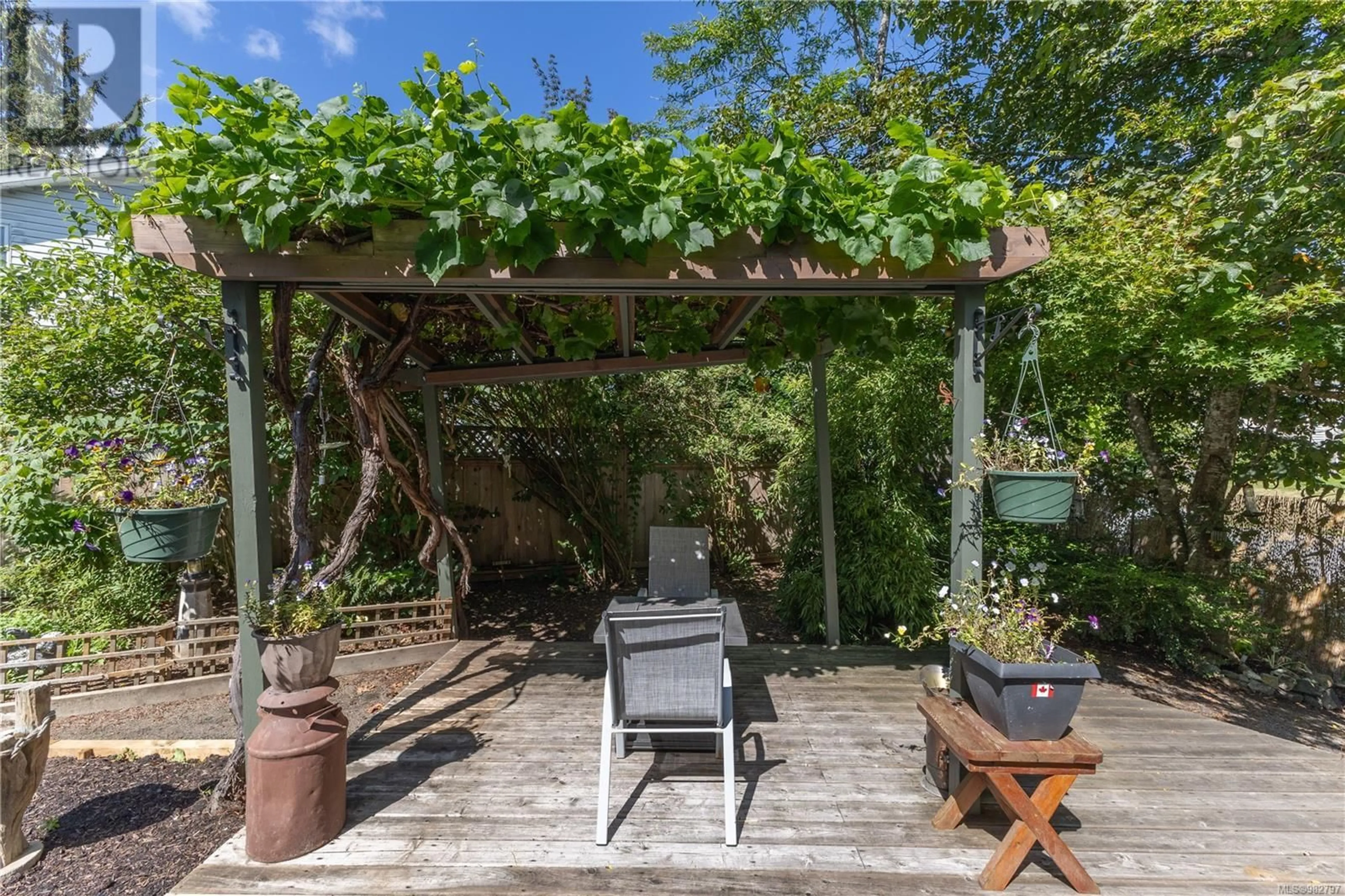 Patio, the fenced backyard for 614 Springbok Rd, Campbell River British Columbia V9W7C2