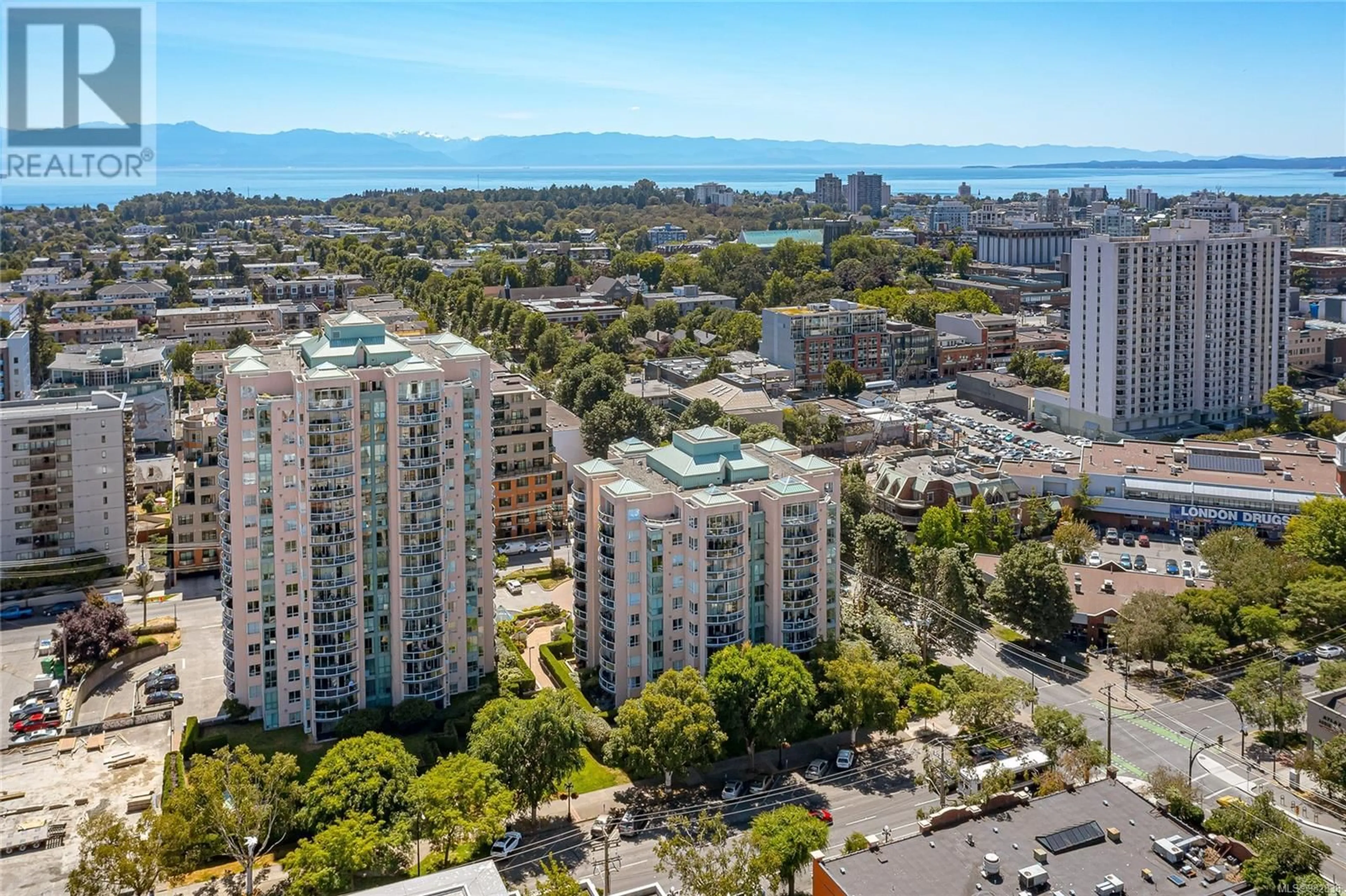 A pic from exterior of the house or condo, the view of city buildings for 204 1010 View St, Victoria British Columbia V8V4Y3