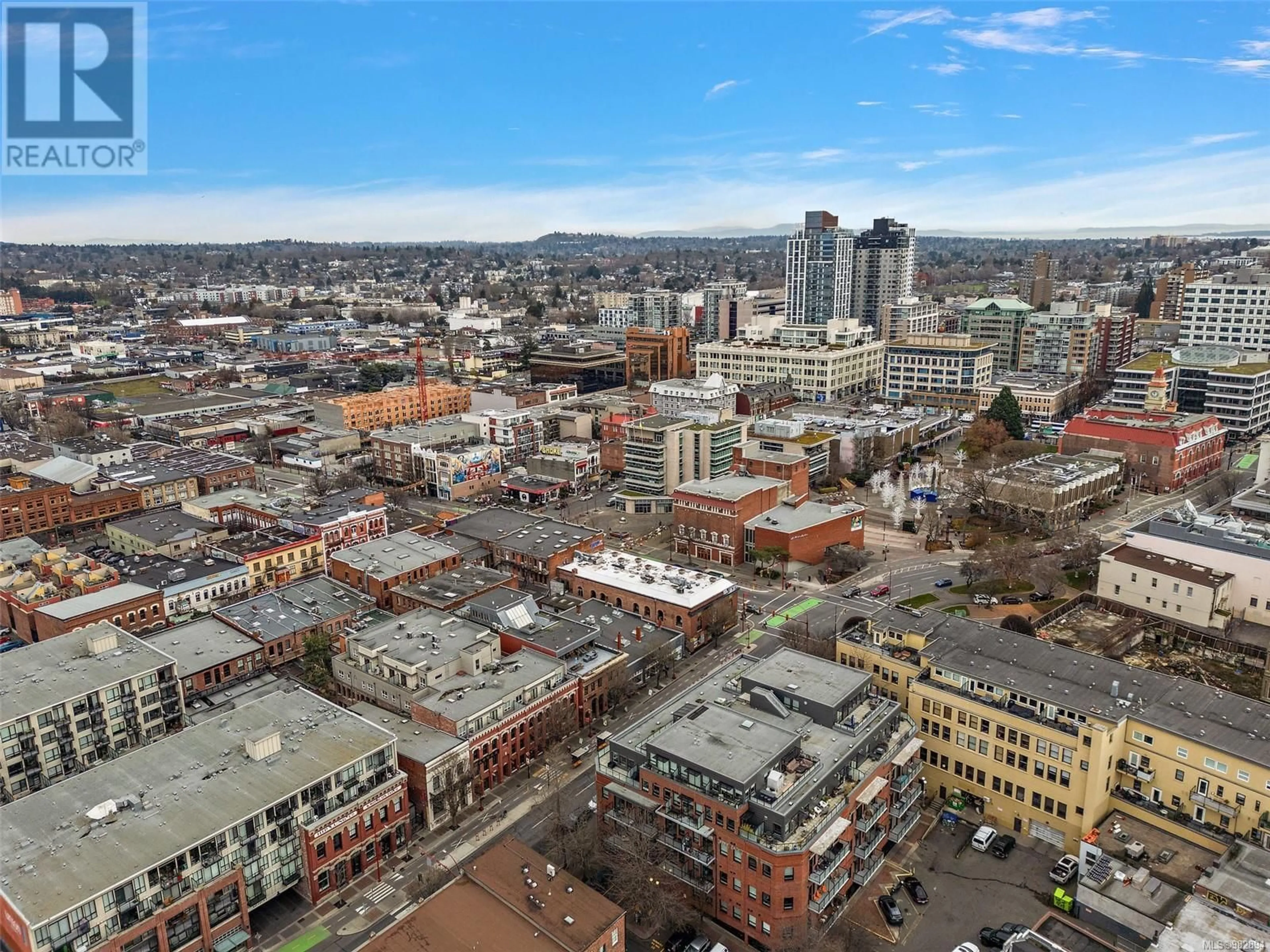 A pic from outside/outdoor area/front of a property/back of a property/a pic from drone, city buildings view from balcony for 101 534 Pandora Ave, Victoria British Columbia V8W1N6