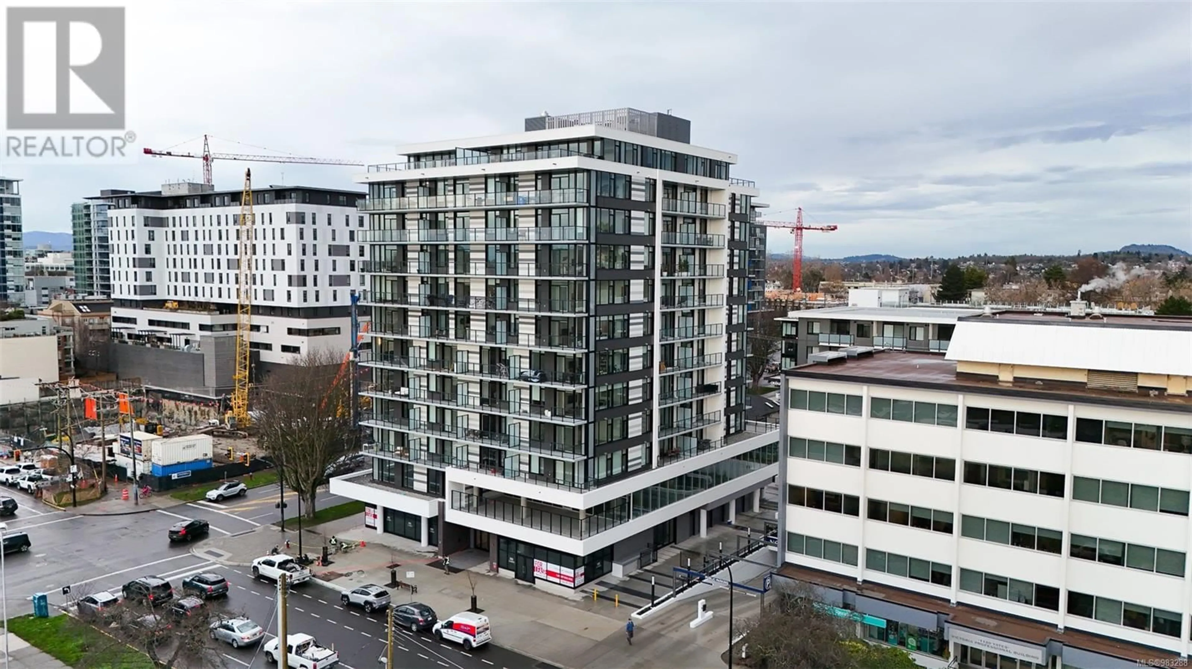 A pic from outside/outdoor area/front of a property/back of a property/a pic from drone, city buildings view from balcony for 606 1100 Yates St, Victoria British Columbia V8V0H5