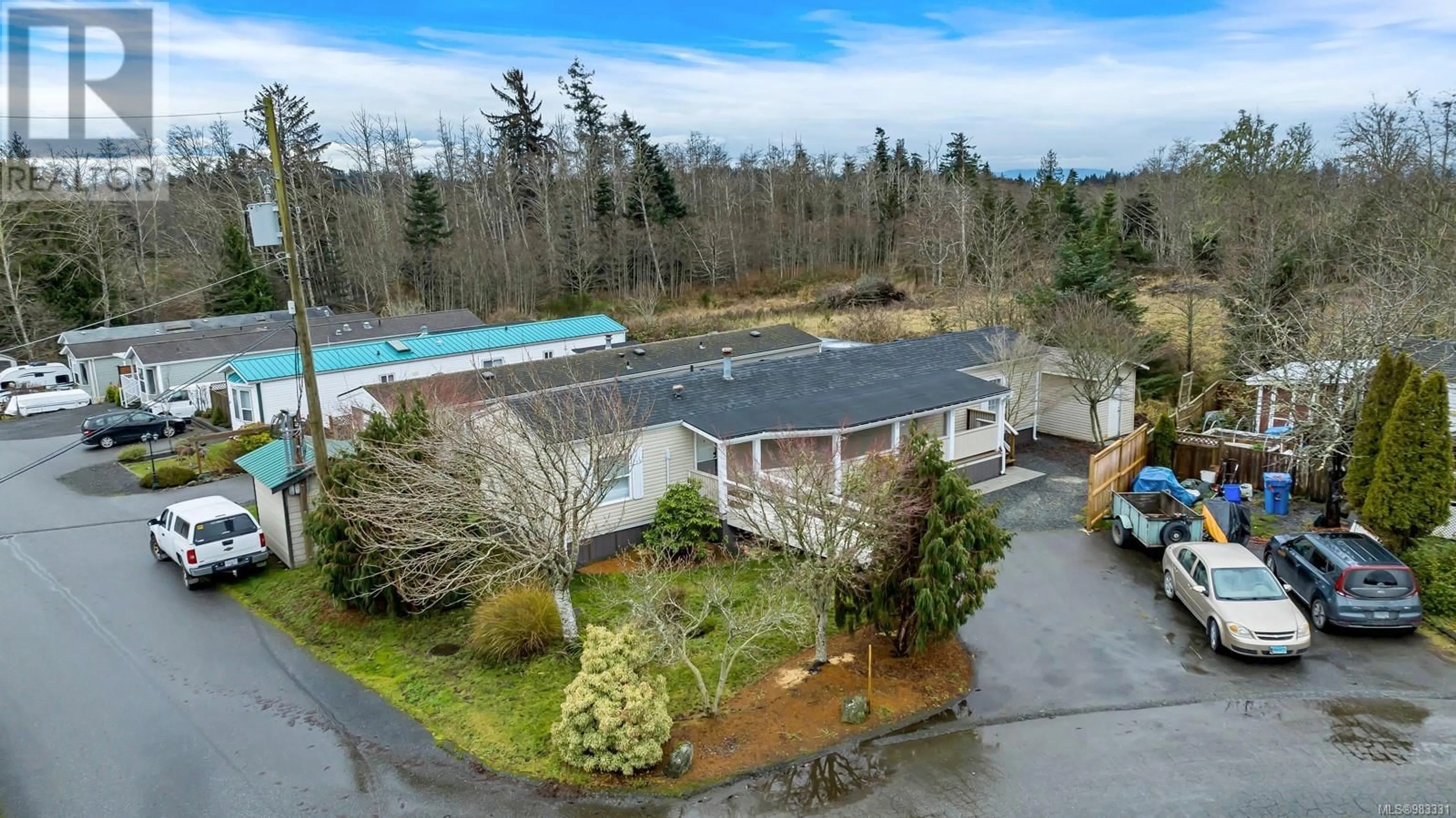 A pic from outside/outdoor area/front of a property/back of a property/a pic from drone, water/lake/river/ocean view for 32 7021 Grant Rd, Sooke British Columbia V9Z0N7