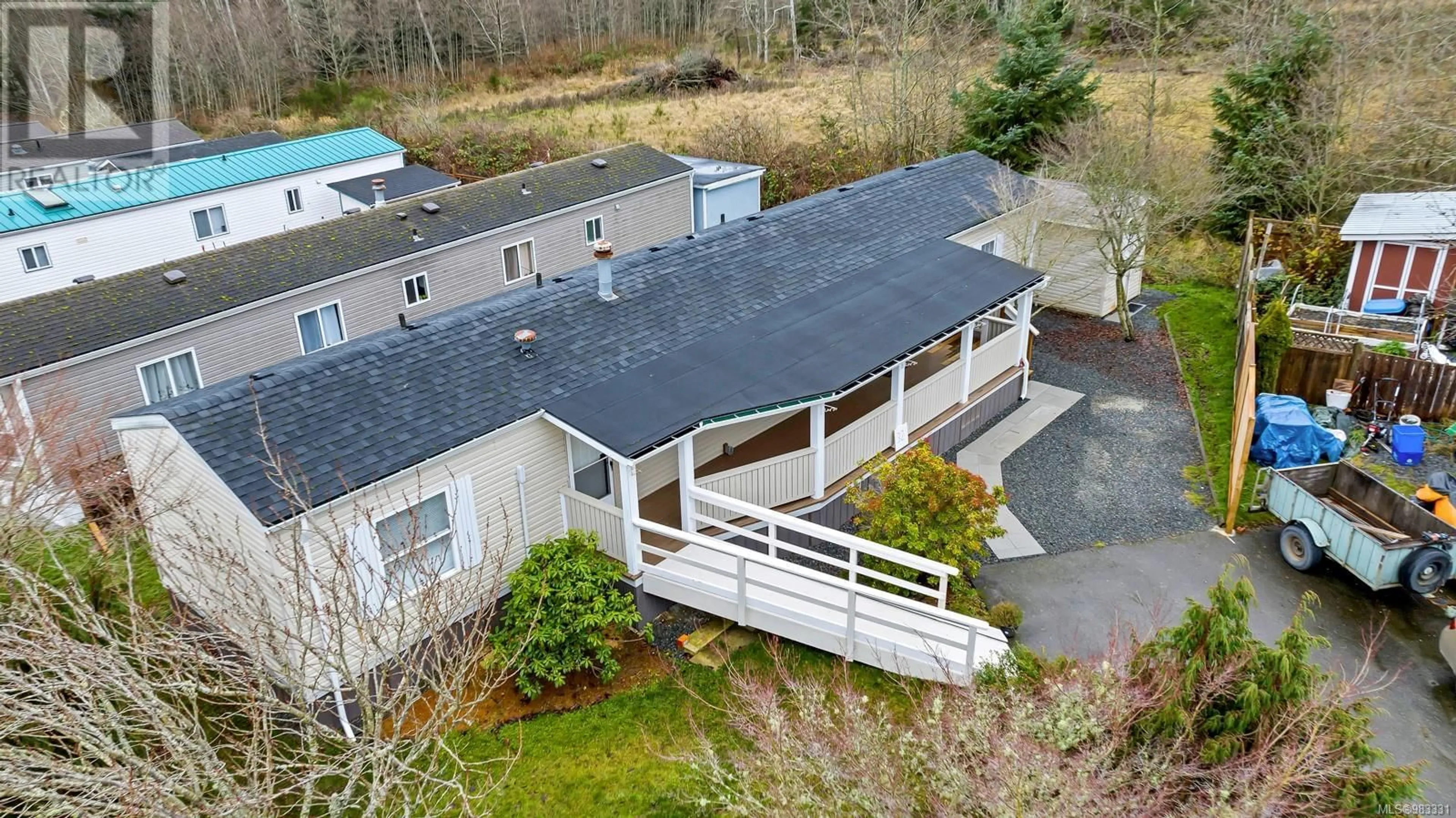 A pic from outside/outdoor area/front of a property/back of a property/a pic from drone, building for 32 7021 Grant Rd, Sooke British Columbia V9Z0N7