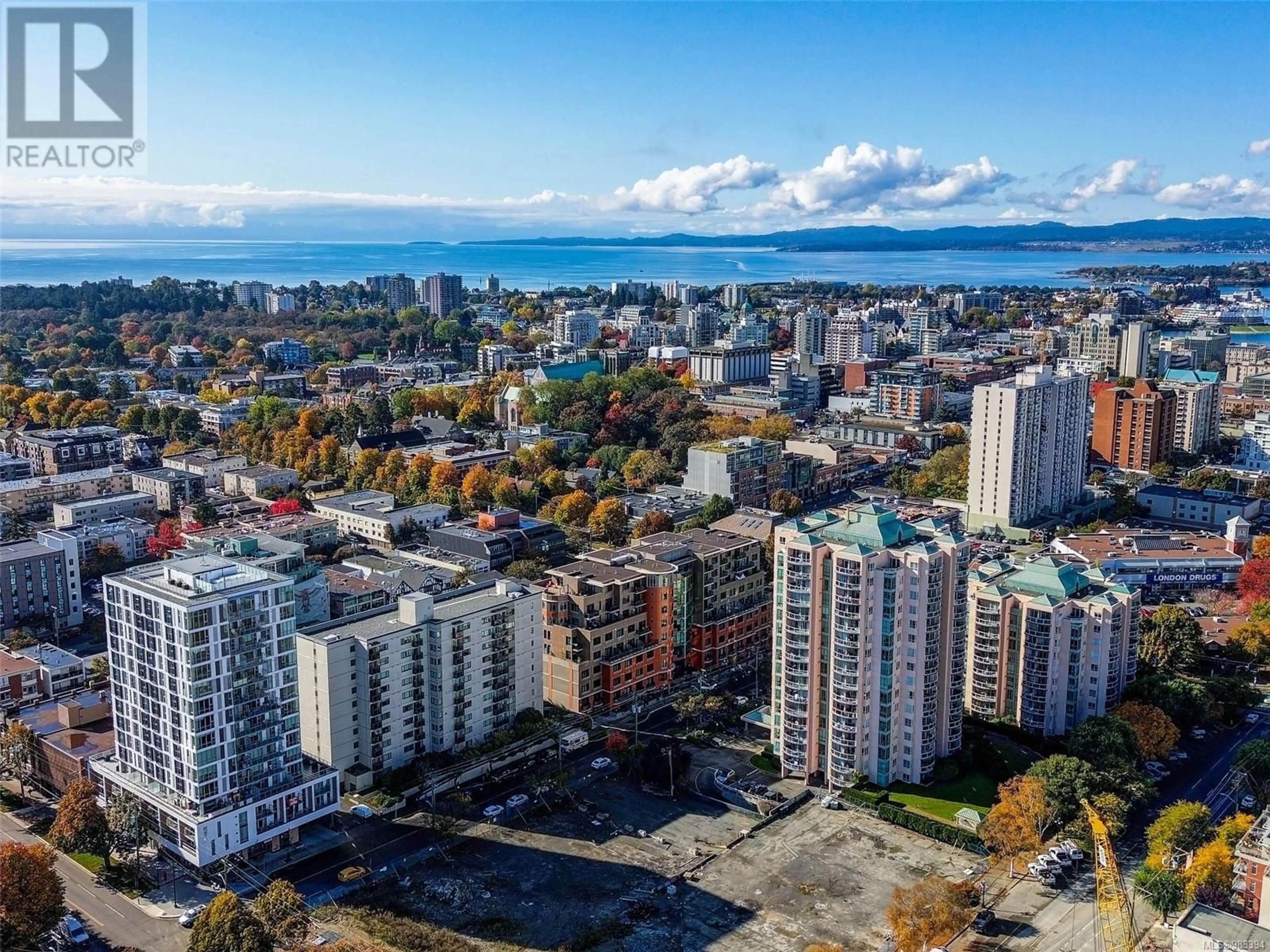 A pic from outside/outdoor area/front of a property/back of a property/a pic from drone, city buildings view from balcony for 530 1029 View St, Victoria British Columbia V8V0C9