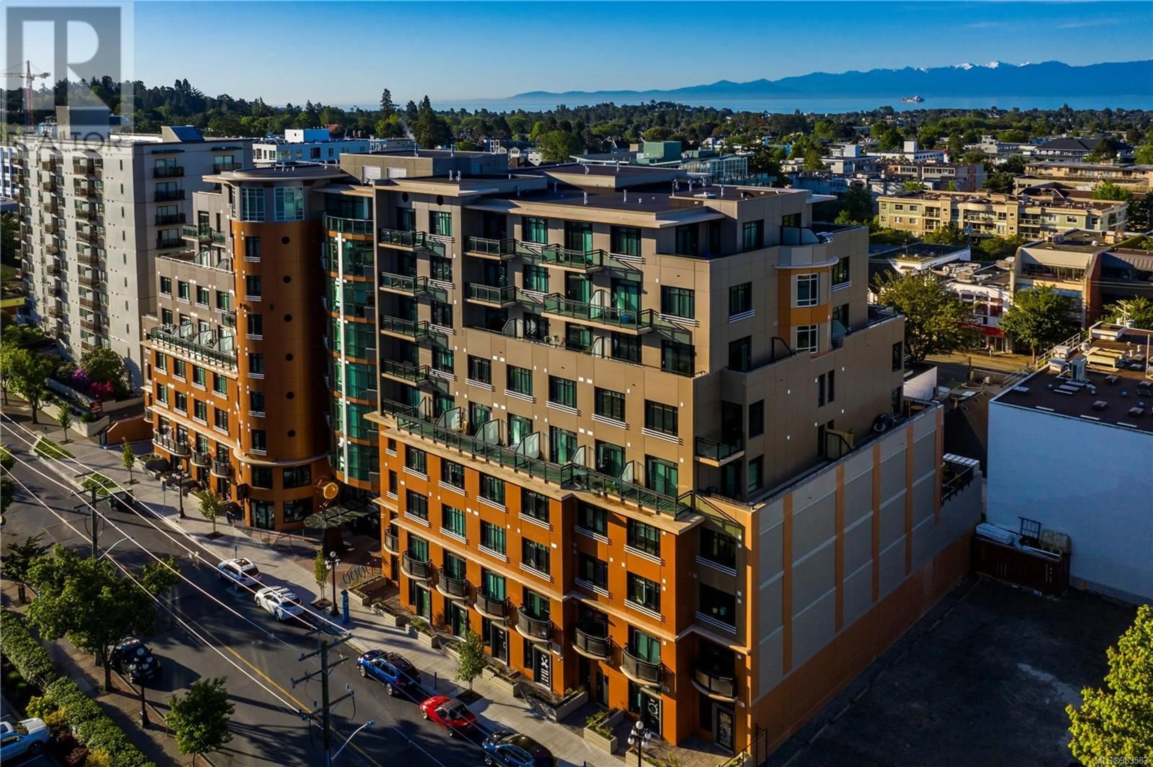 A pic from outside/outdoor area/front of a property/back of a property/a pic from drone, city buildings view from balcony for 205 1029 View St, Victoria British Columbia V8V0C9