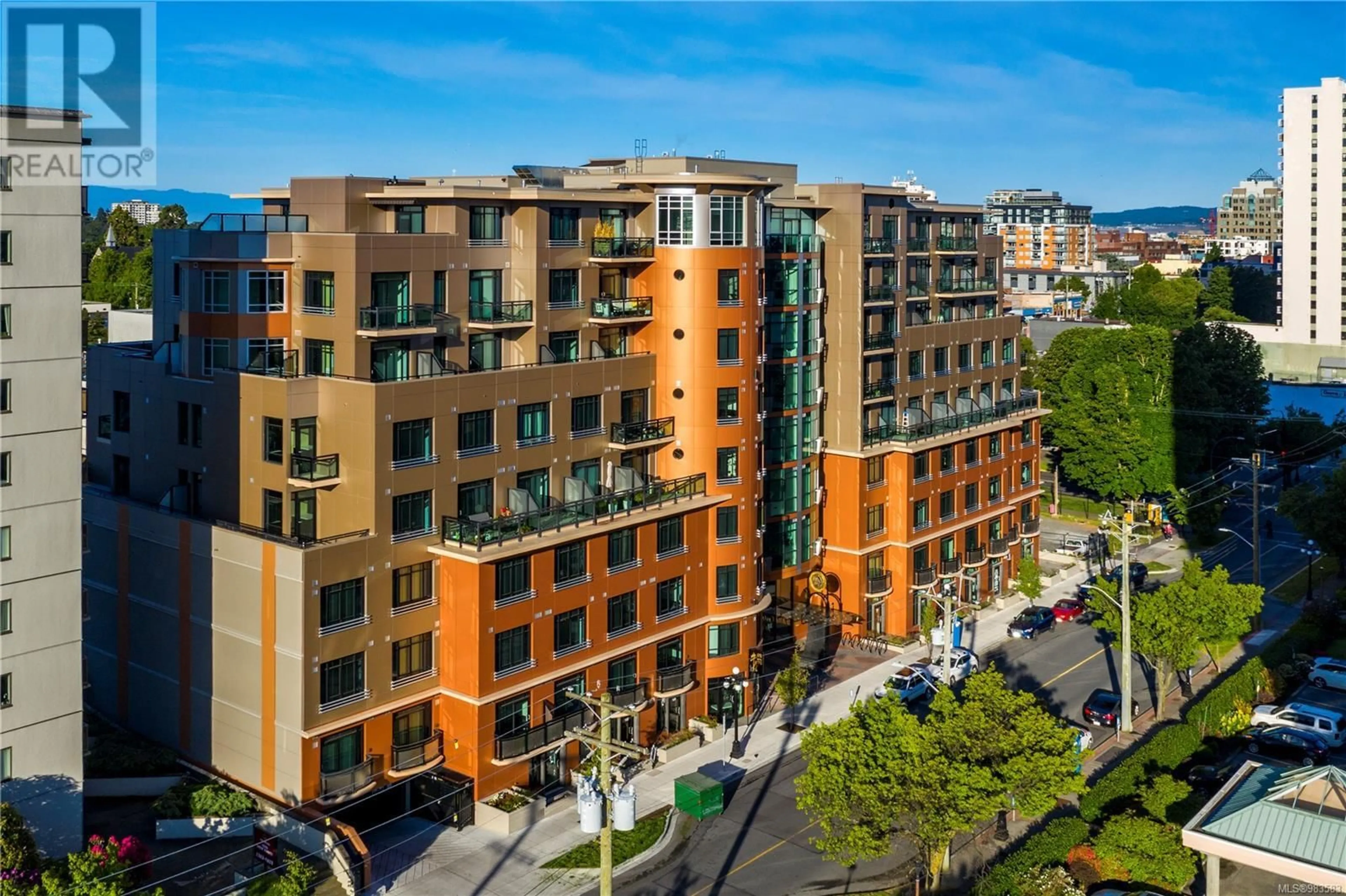 A pic from outside/outdoor area/front of a property/back of a property/a pic from drone, city buildings view from balcony for 205 1029 View St, Victoria British Columbia V8V0C9