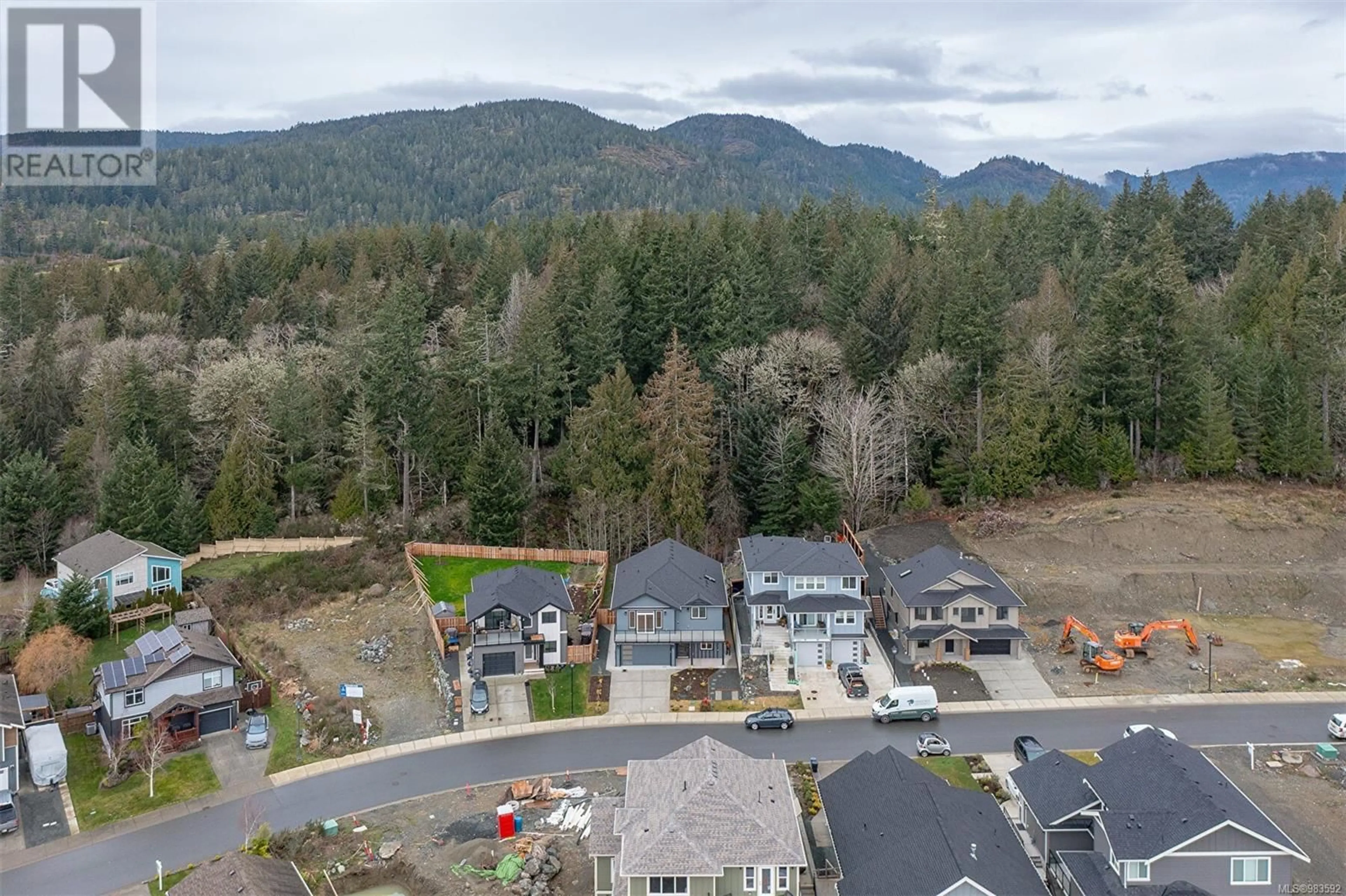 A pic from outside/outdoor area/front of a property/back of a property/a pic from drone, mountain view for 2552 Nickson Way, Sooke British Columbia V9Z0Y7