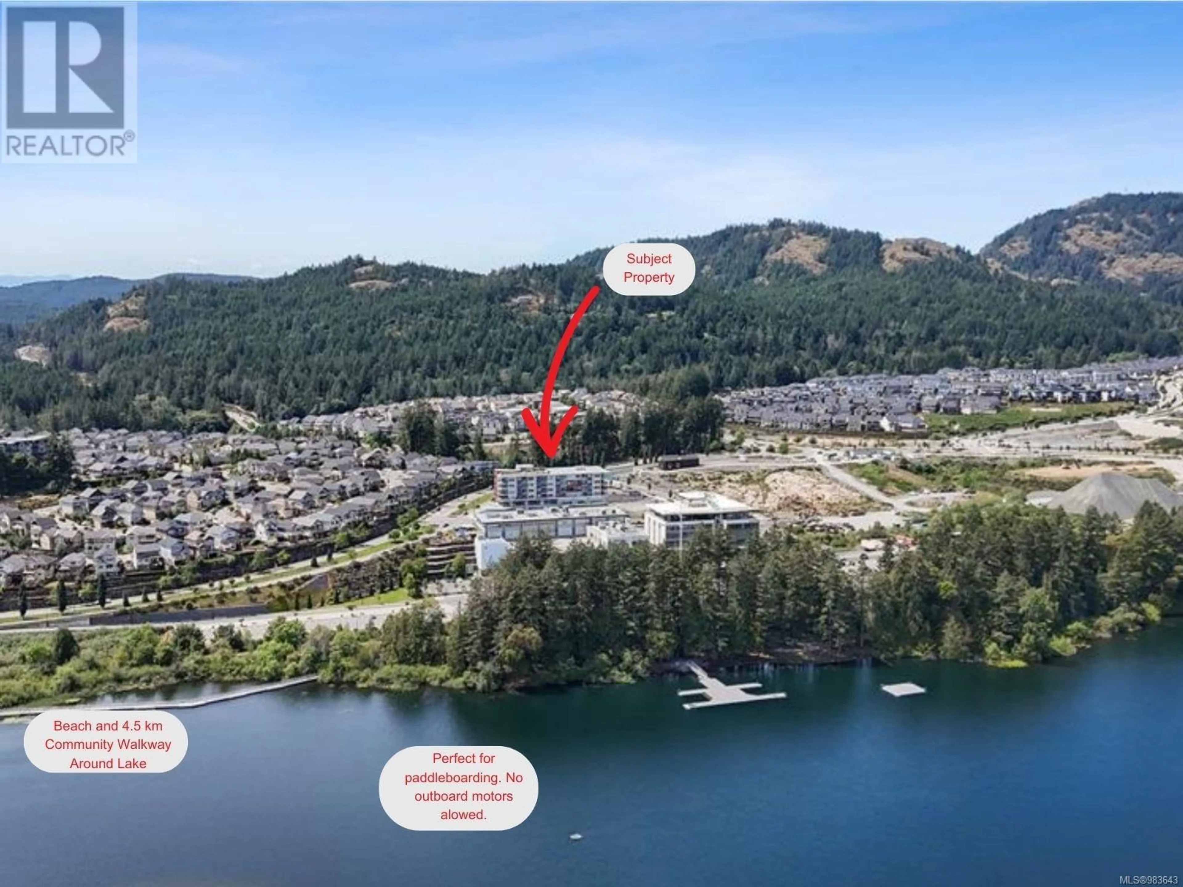 A pic from outside/outdoor area/front of a property/back of a property/a pic from drone, water/lake/river/ocean view for 603 1311 Lakepoint Way, Langford British Columbia V9P0S7