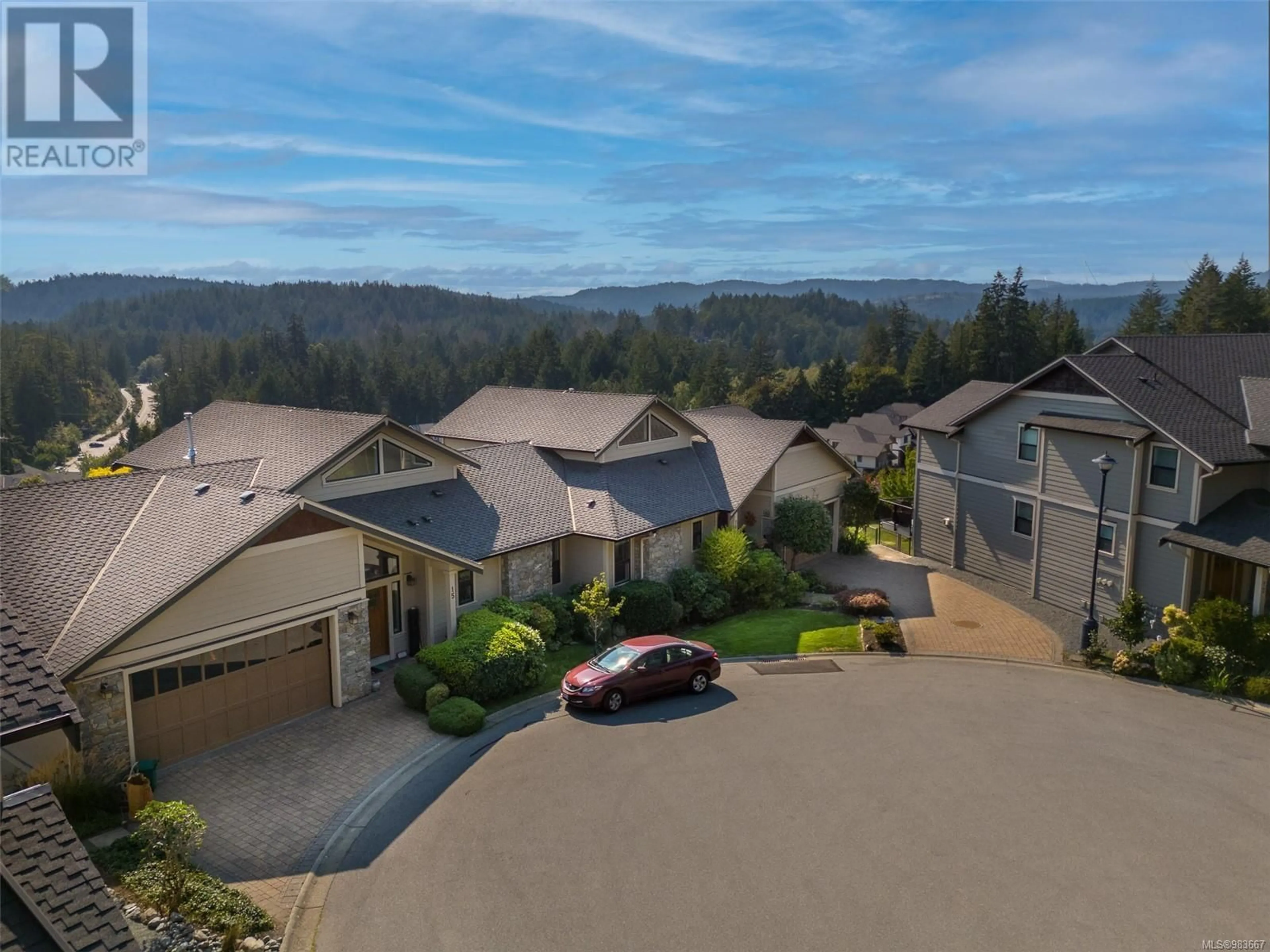 A pic from outside/outdoor area/front of a property/back of a property/a pic from drone, mountain view for 16 614 Granrose Terr, Colwood British Columbia V9C0C9