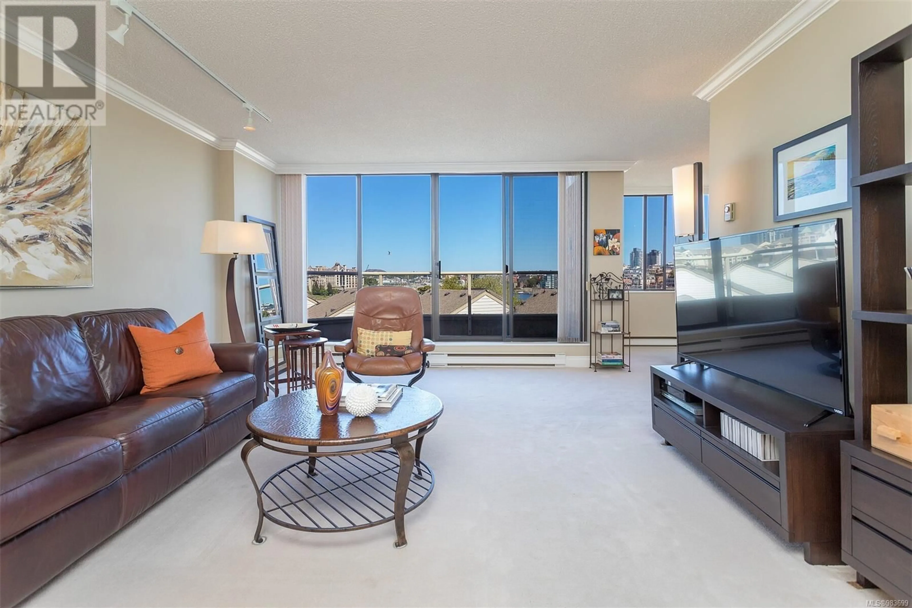 Living room with furniture, ceramic/tile floor for 415 225 Belleville St, Victoria British Columbia V8V4T9