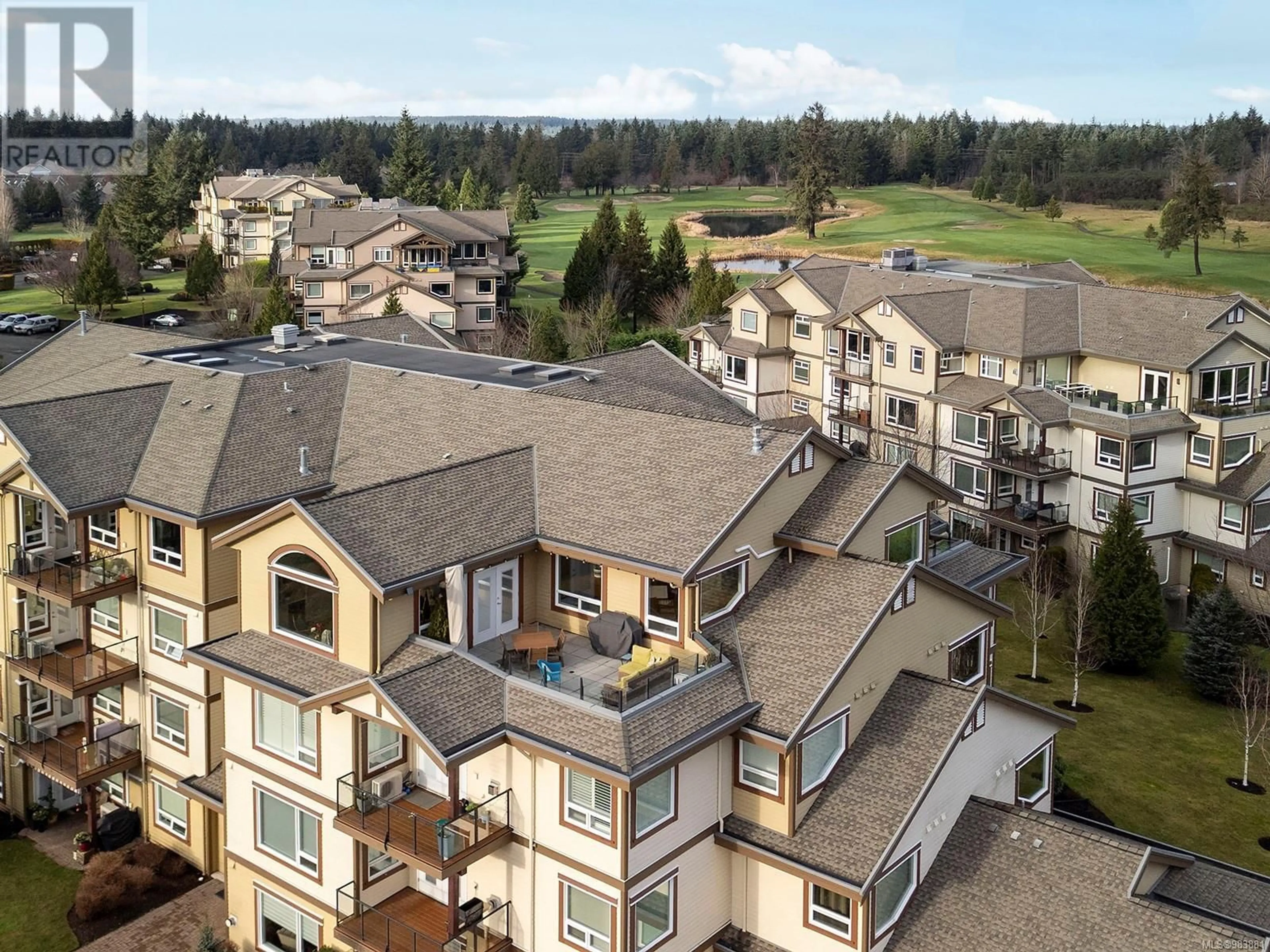 A pic from outside/outdoor area/front of a property/back of a property/a pic from drone, mountain view for 643 3666 Royal Vista Way, Courtenay British Columbia V9N9X8