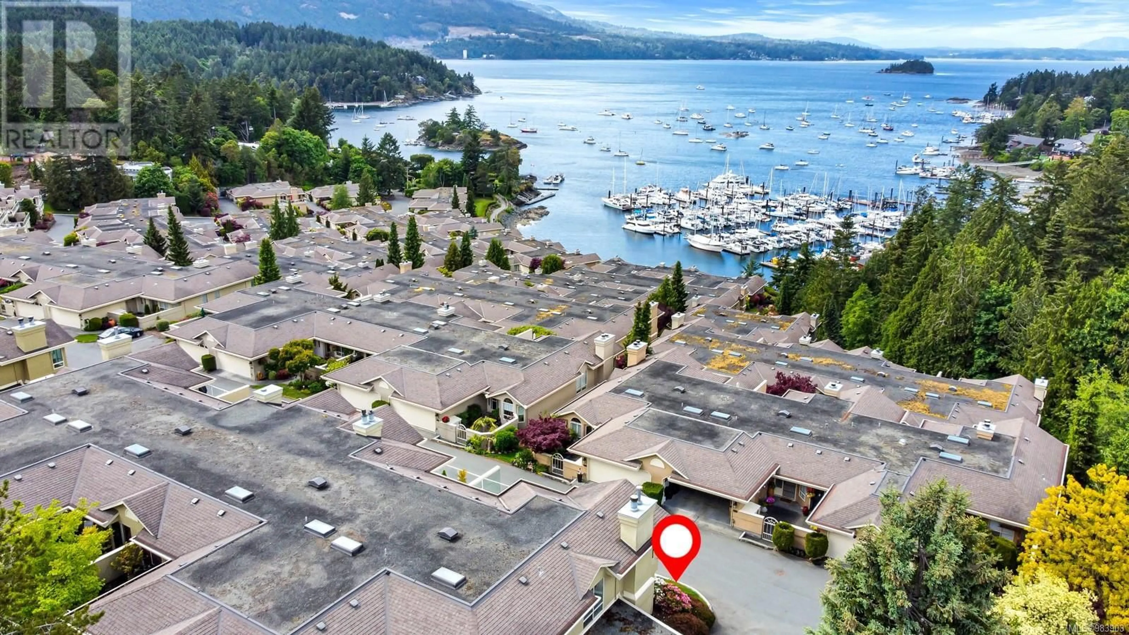 A pic from outside/outdoor area/front of a property/back of a property/a pic from drone, water/lake/river/ocean view for 507 6880 Wallace Dr, Central Saanich British Columbia V8M1N8