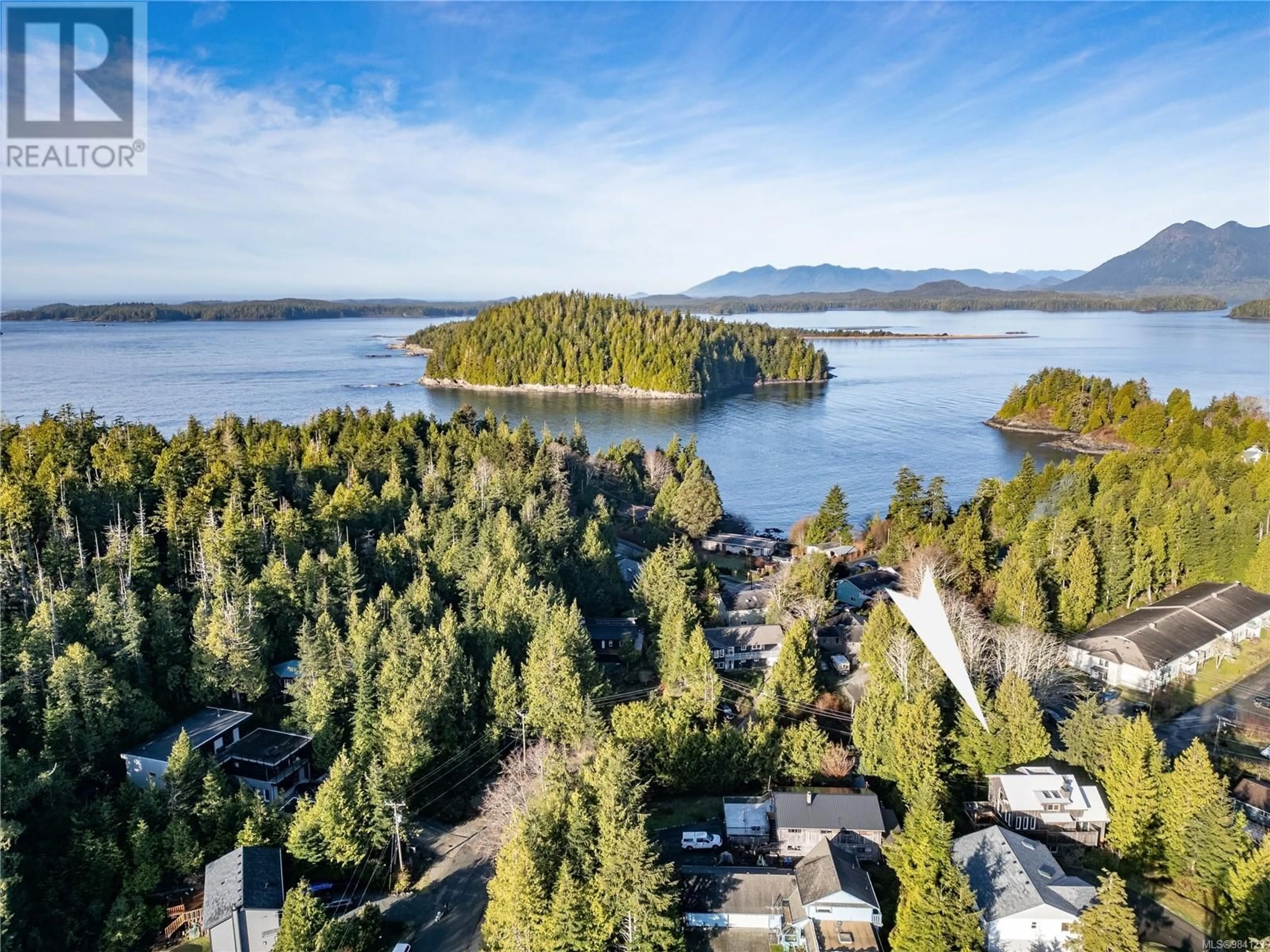 A pic from outside/outdoor area/front of a property/back of a property/a pic from drone, water/lake/river/ocean view for 316 Leighton Way, Tofino British Columbia V0R2Z0