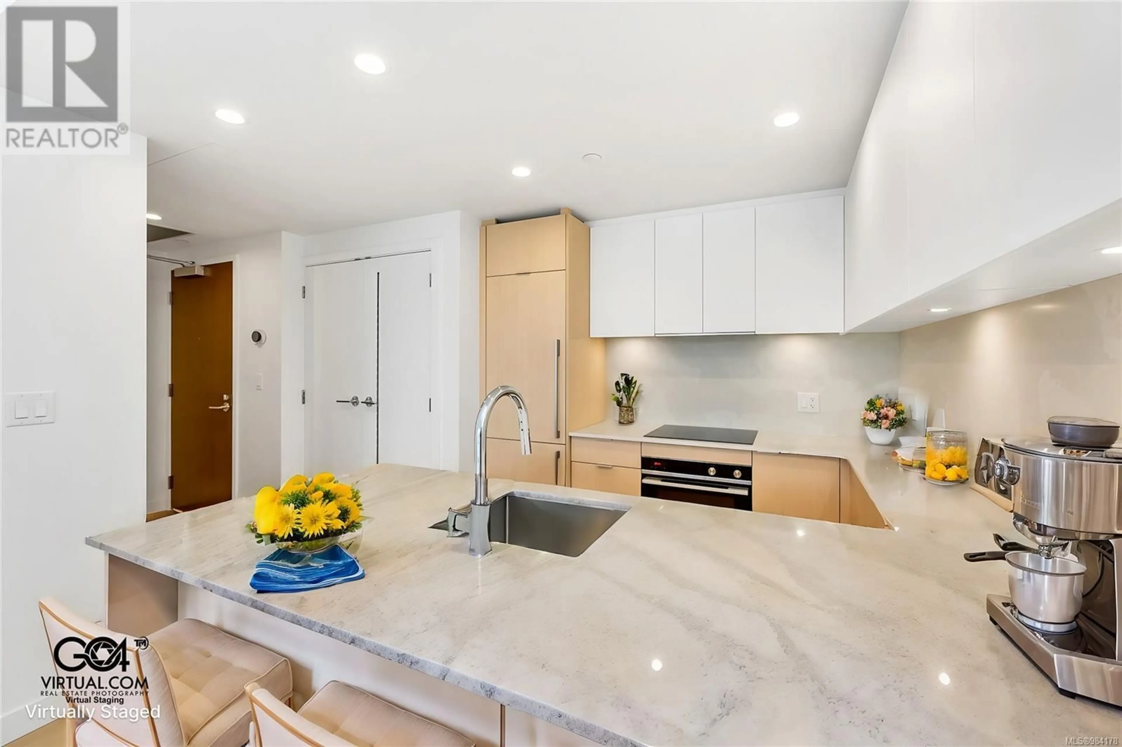 Contemporary kitchen, ceramic/tile floor for 901 1100 Yates St, Victoria British Columbia V8V0H5