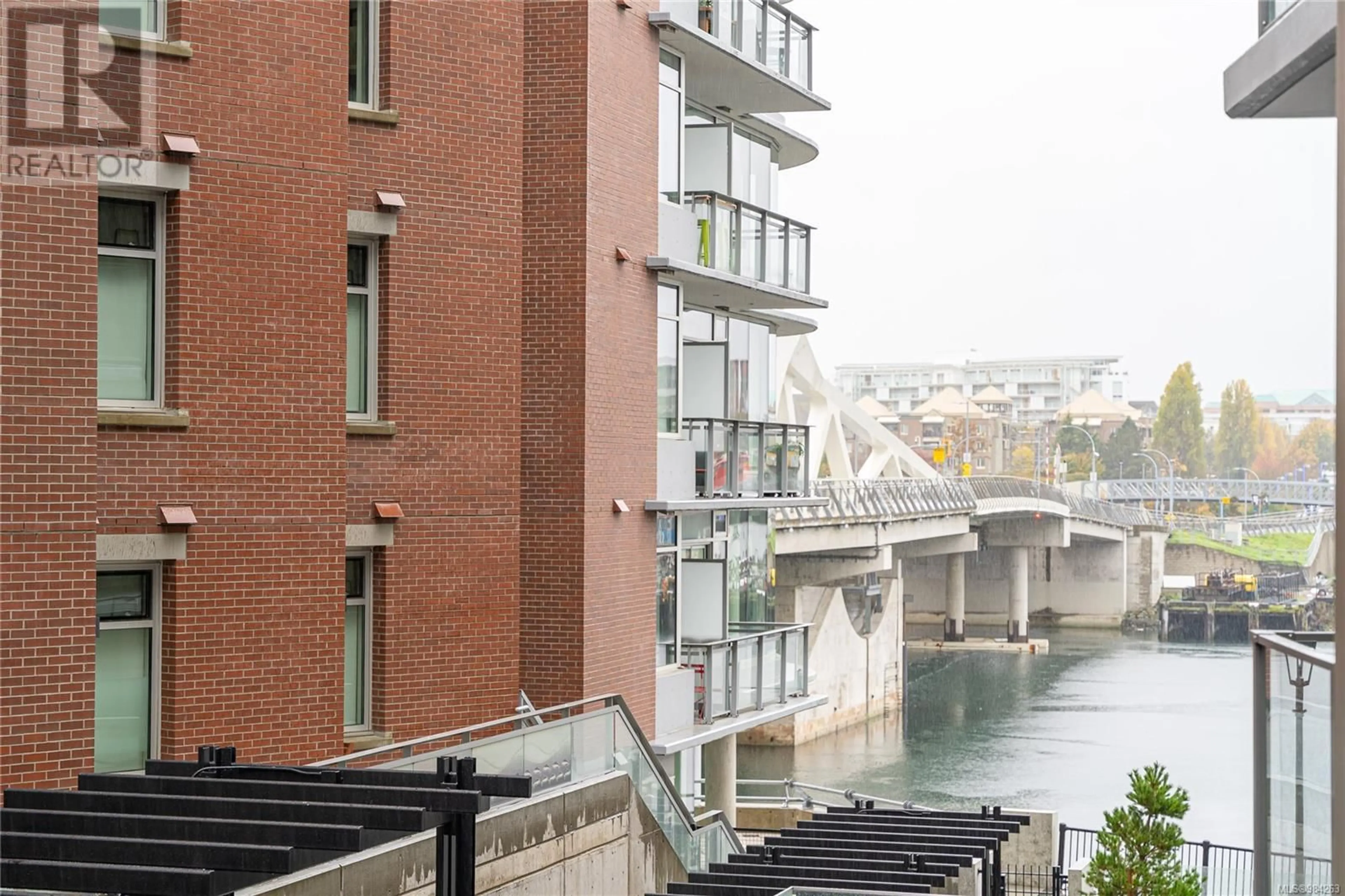 Balcony in the apartment, city buildings view from balcony for 408 1628 Store St, Victoria British Columbia V8W0H1