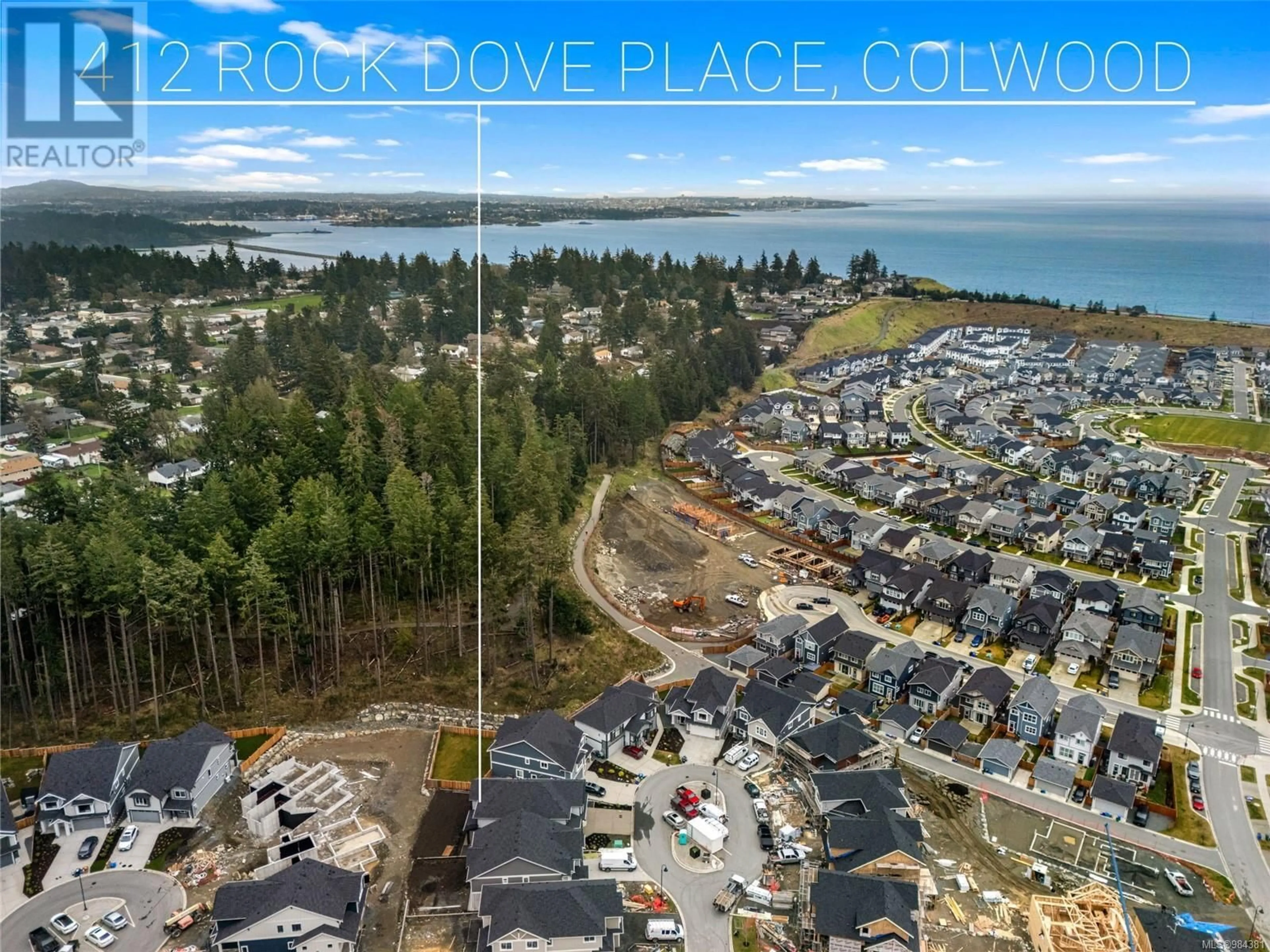 A pic from outside/outdoor area/front of a property/back of a property/a pic from drone, water/lake/river/ocean view for 412 Rock Dove Pl, Colwood British Columbia V9C0R5