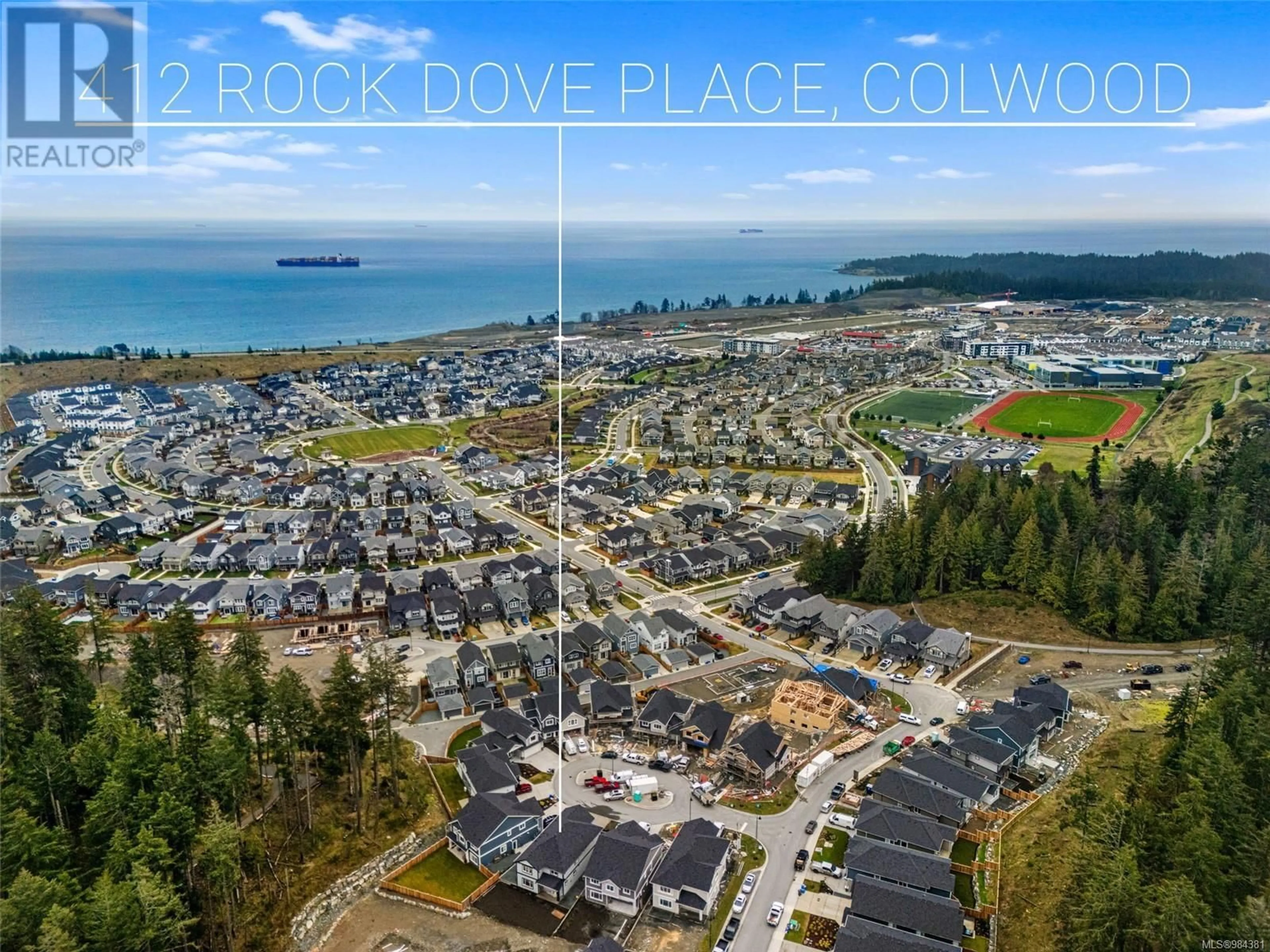 A pic from outside/outdoor area/front of a property/back of a property/a pic from drone, water/lake/river/ocean view for 412 Rock Dove Pl, Colwood British Columbia V9C0R5