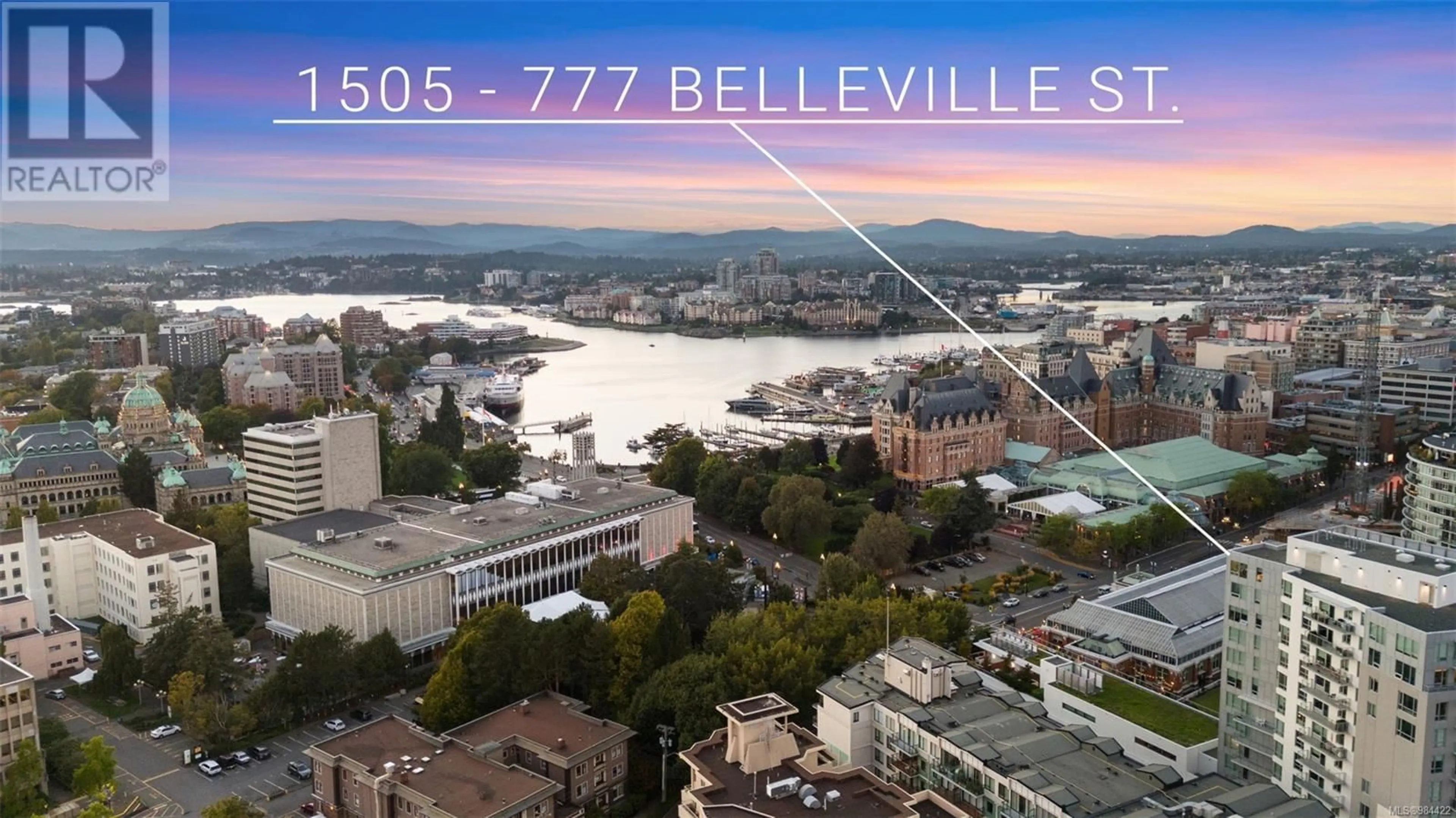 A pic from outside/outdoor area/front of a property/back of a property/a pic from drone, city buildings view from balcony for 1505 777 Belleville St, Victoria British Columbia V8W0G1