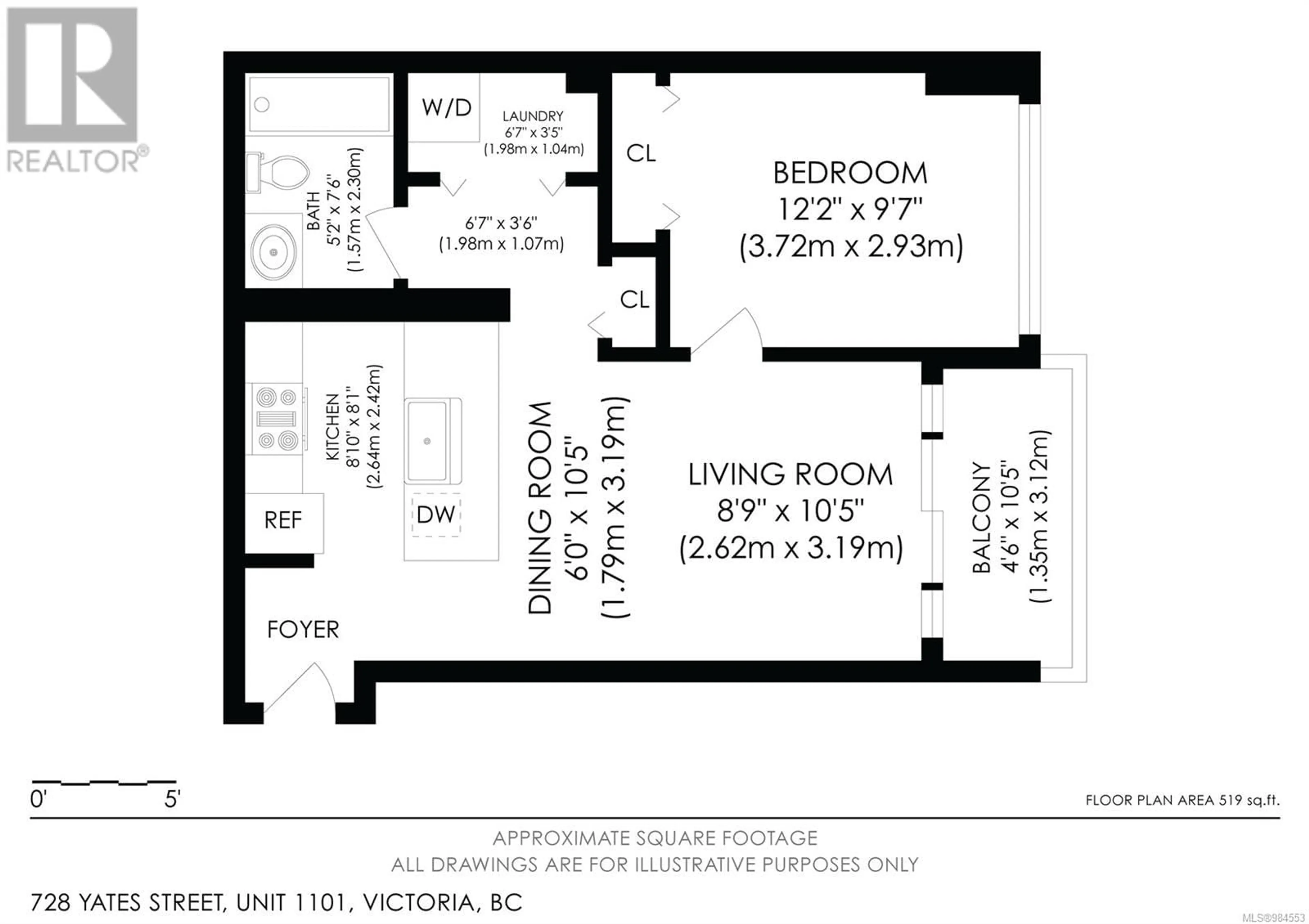 Floor plan for 1101 728 Yates St, Victoria British Columbia V8W0C8