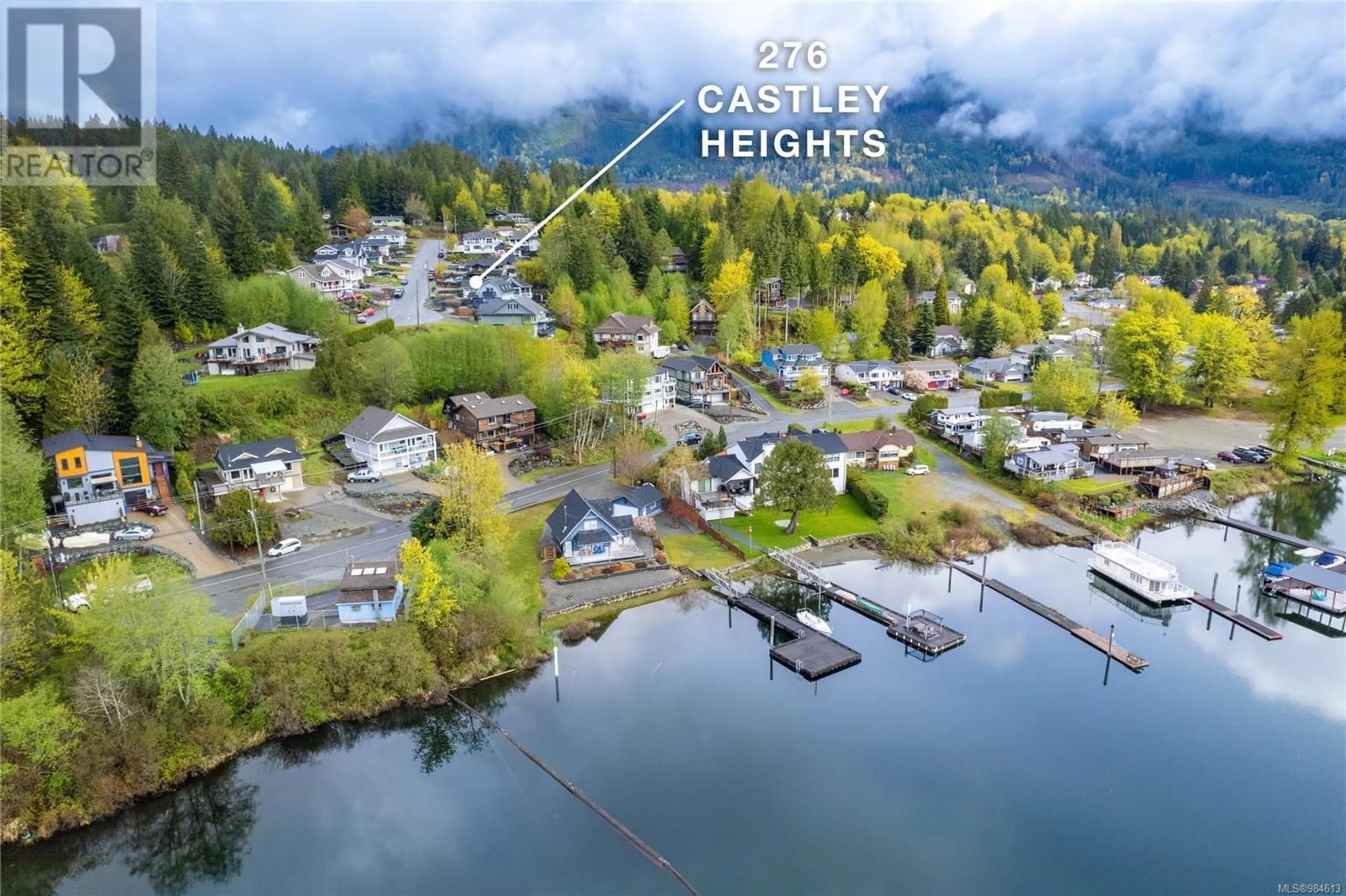 A pic from outside/outdoor area/front of a property/back of a property/a pic from drone, water/lake/river/ocean view for 276 Castley Hts, Lake Cowichan British Columbia V0R2G0