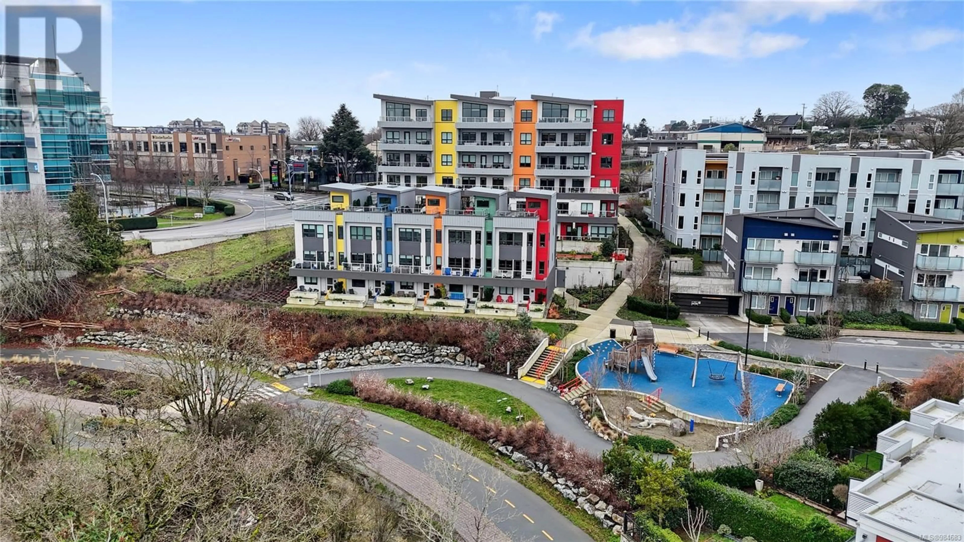 A pic from outside/outdoor area/front of a property/back of a property/a pic from drone, city buildings view from balcony for 406 757 Tyee Rd, Victoria British Columbia V9A0J6