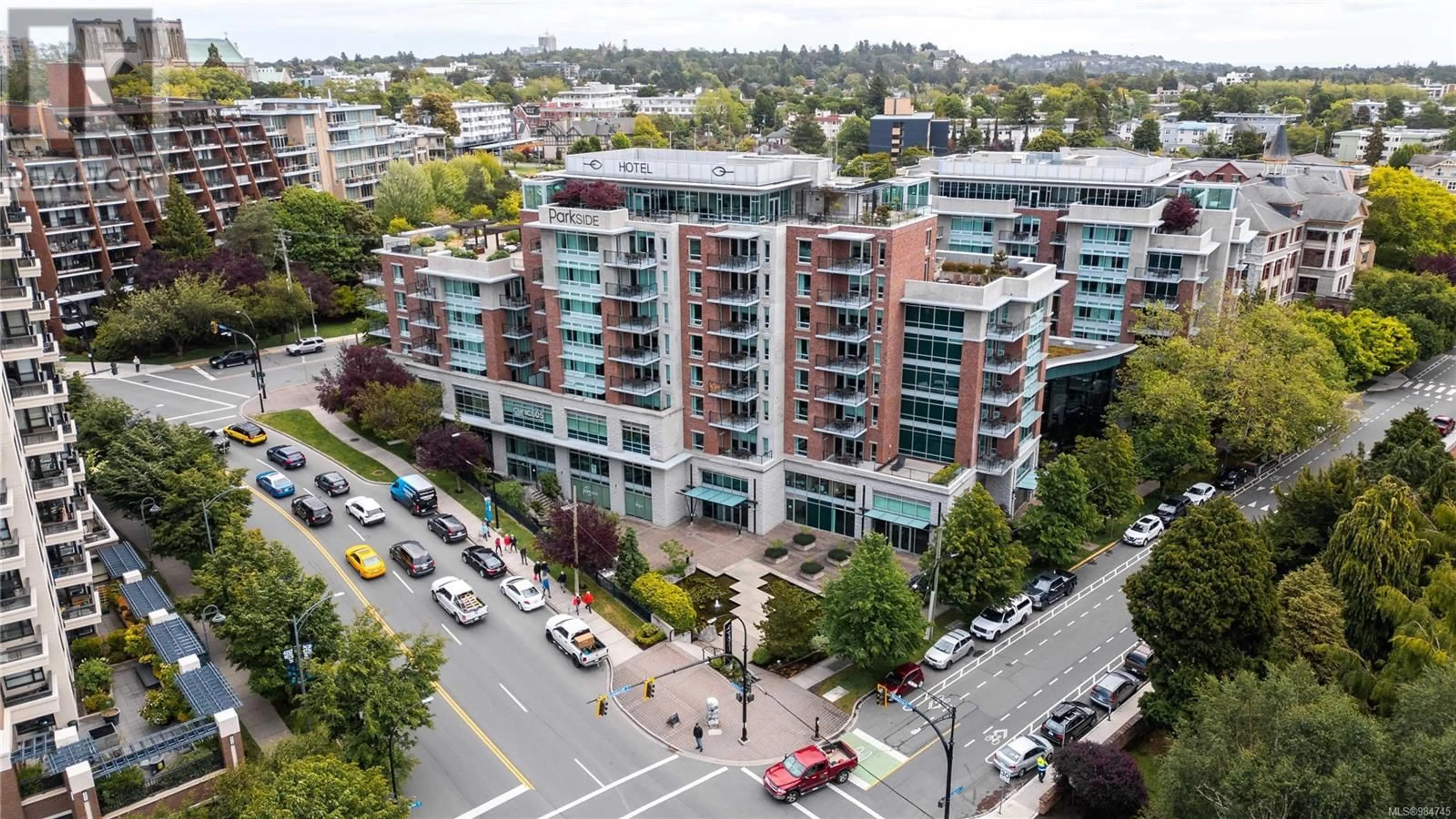 A pic from outside/outdoor area/front of a property/back of a property/a pic from drone, city buildings view from balcony for B505 810 Humboldt St, Victoria British Columbia V8V5B1