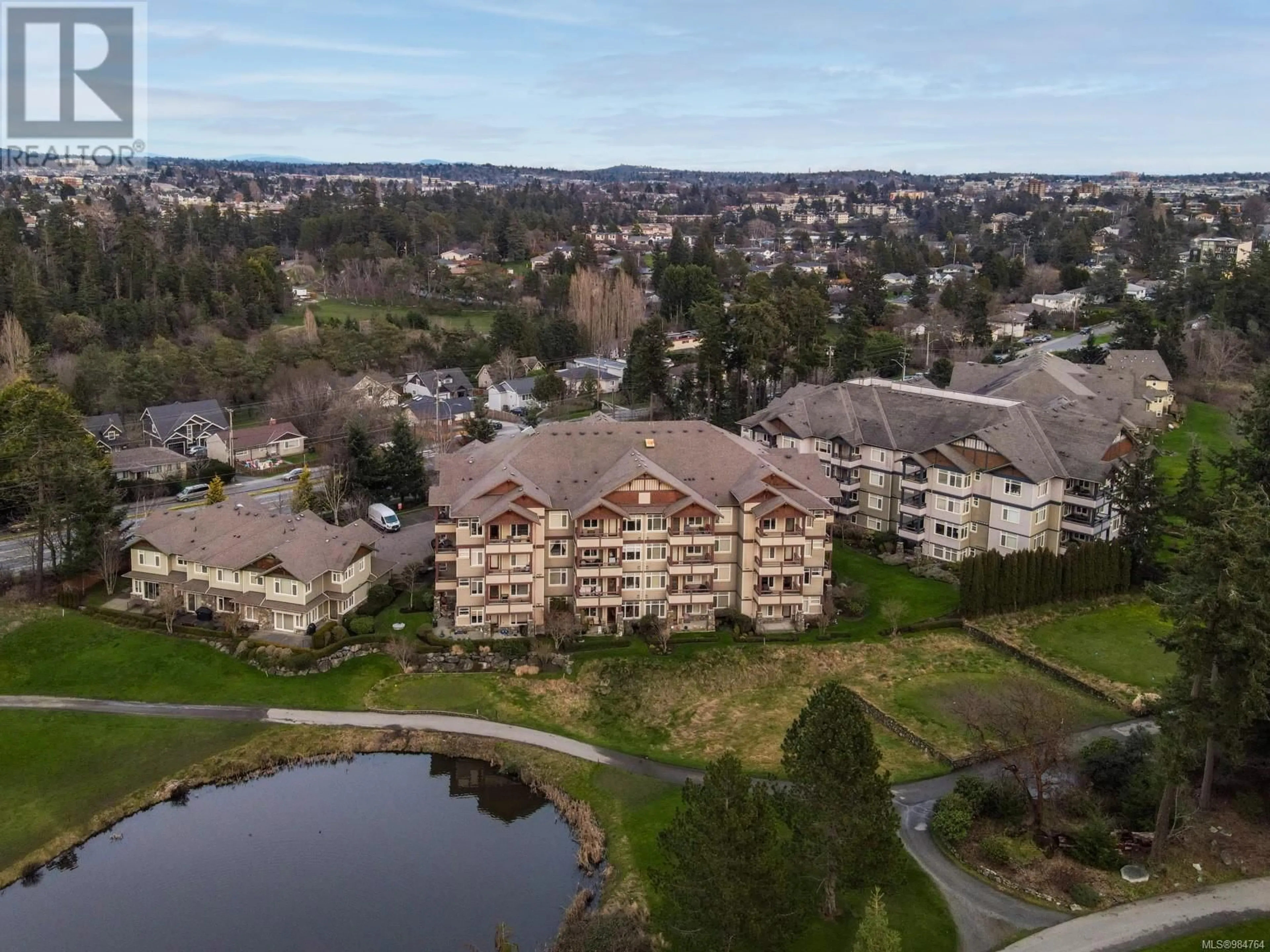 A pic from outside/outdoor area/front of a property/back of a property/a pic from drone, water/lake/river/ocean view for 408E 1115 Craigflower Rd, Esquimalt British Columbia V9A7R1