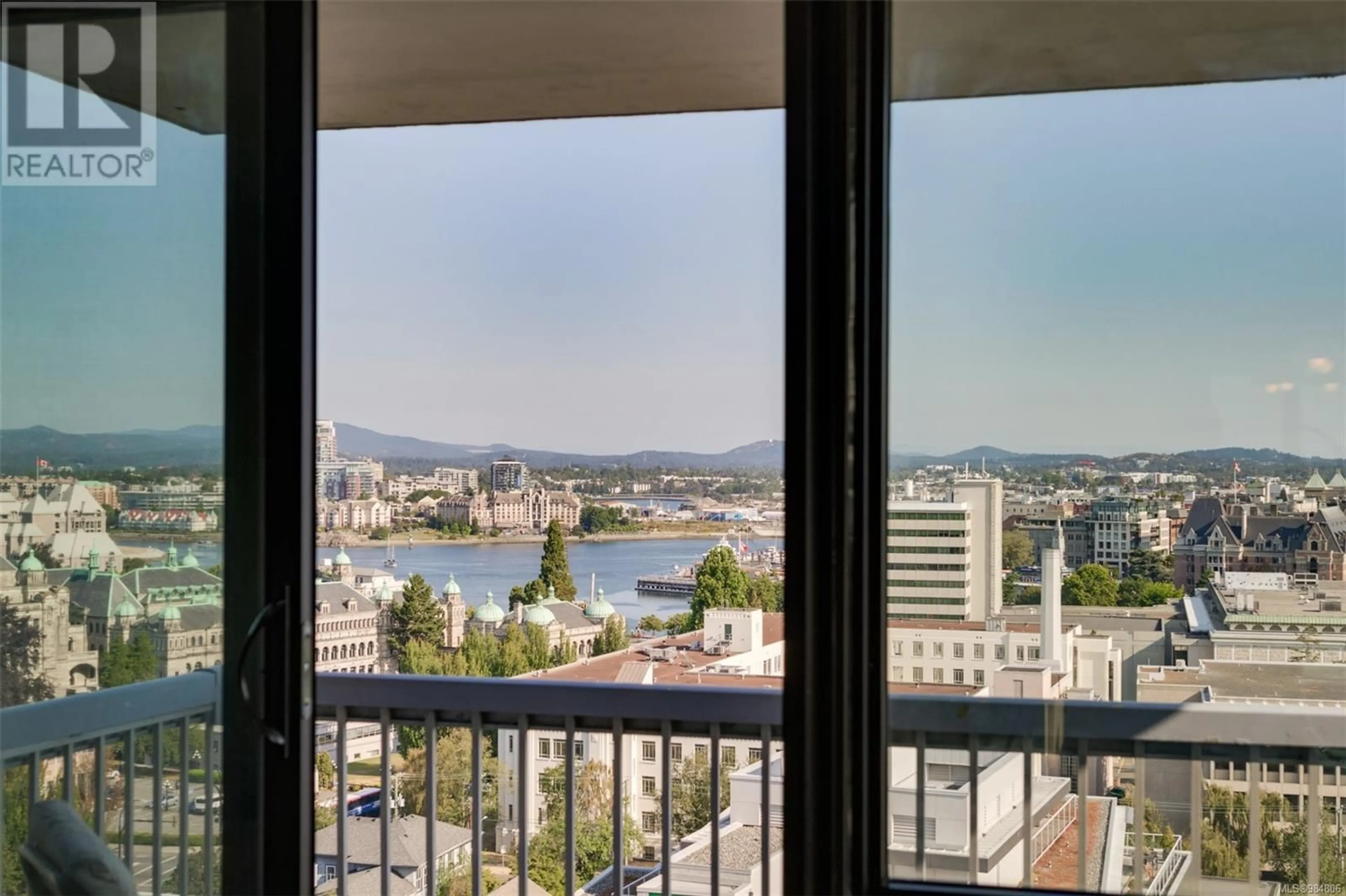 Balcony in the apartment, city buildings view from balcony for 1403 647 Michigan St, Victoria British Columbia V8V1S9