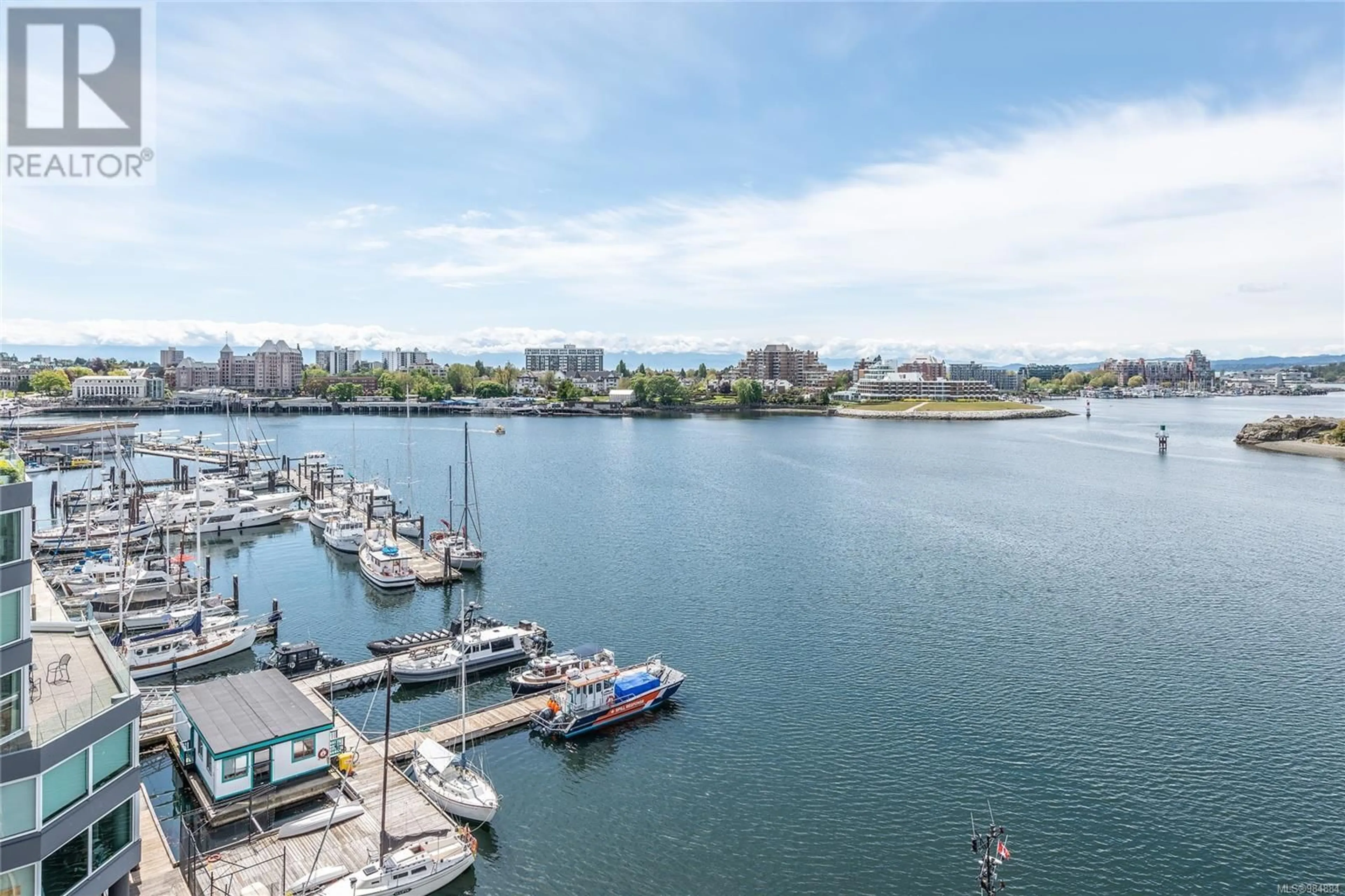 A pic from outside/outdoor area/front of a property/back of a property/a pic from drone, water/lake/river/ocean view for 500 1234 Wharf St, Victoria British Columbia V8W3H9